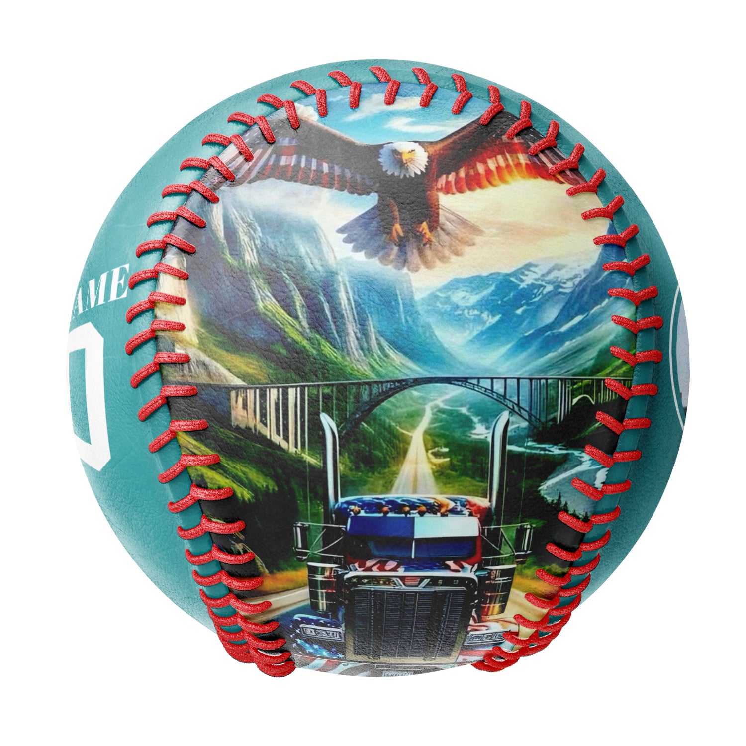 Personalized Teal American Flag Eagle Truck Photo Baseballs