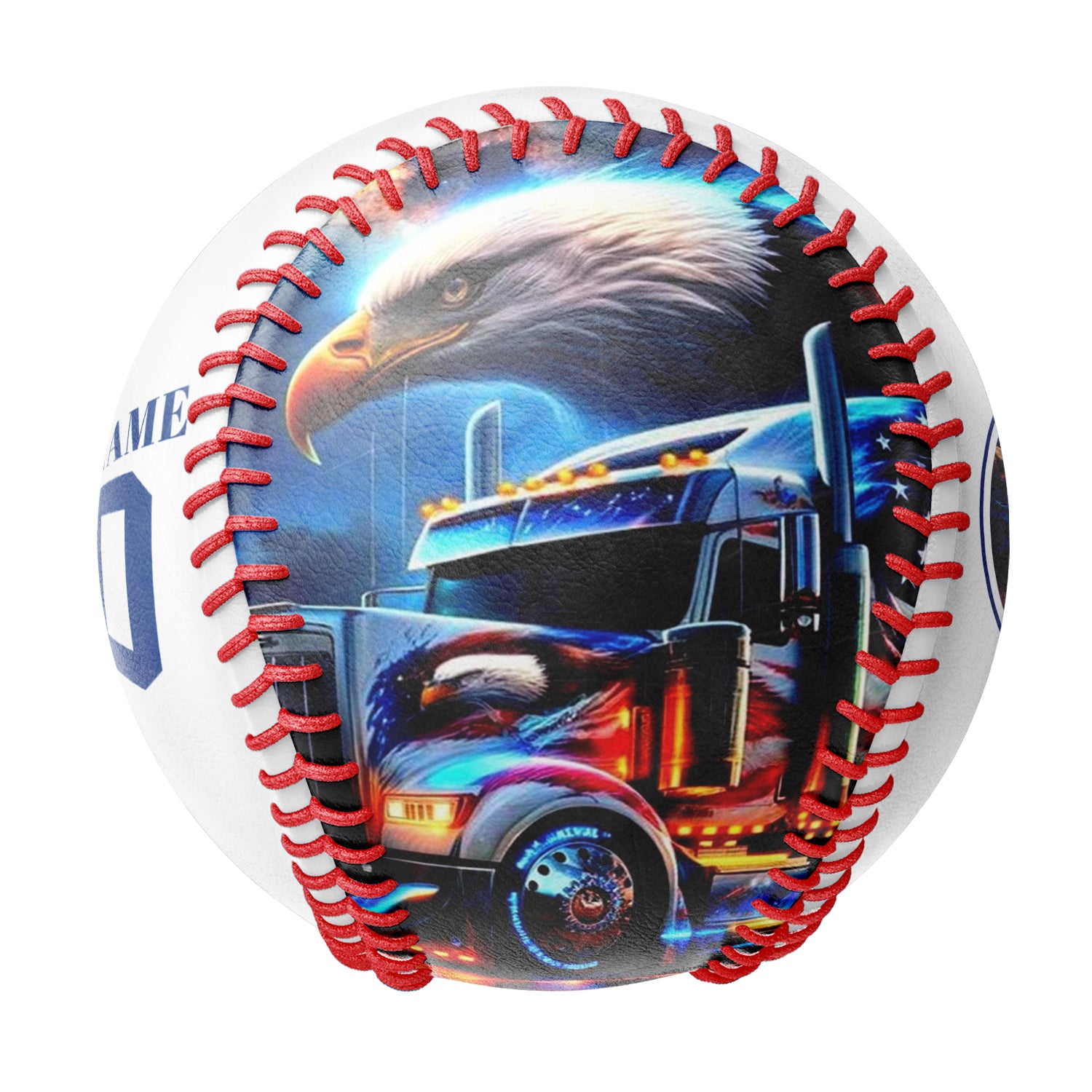 Personalized White American Flag Eagle Truck Photo Baseballs