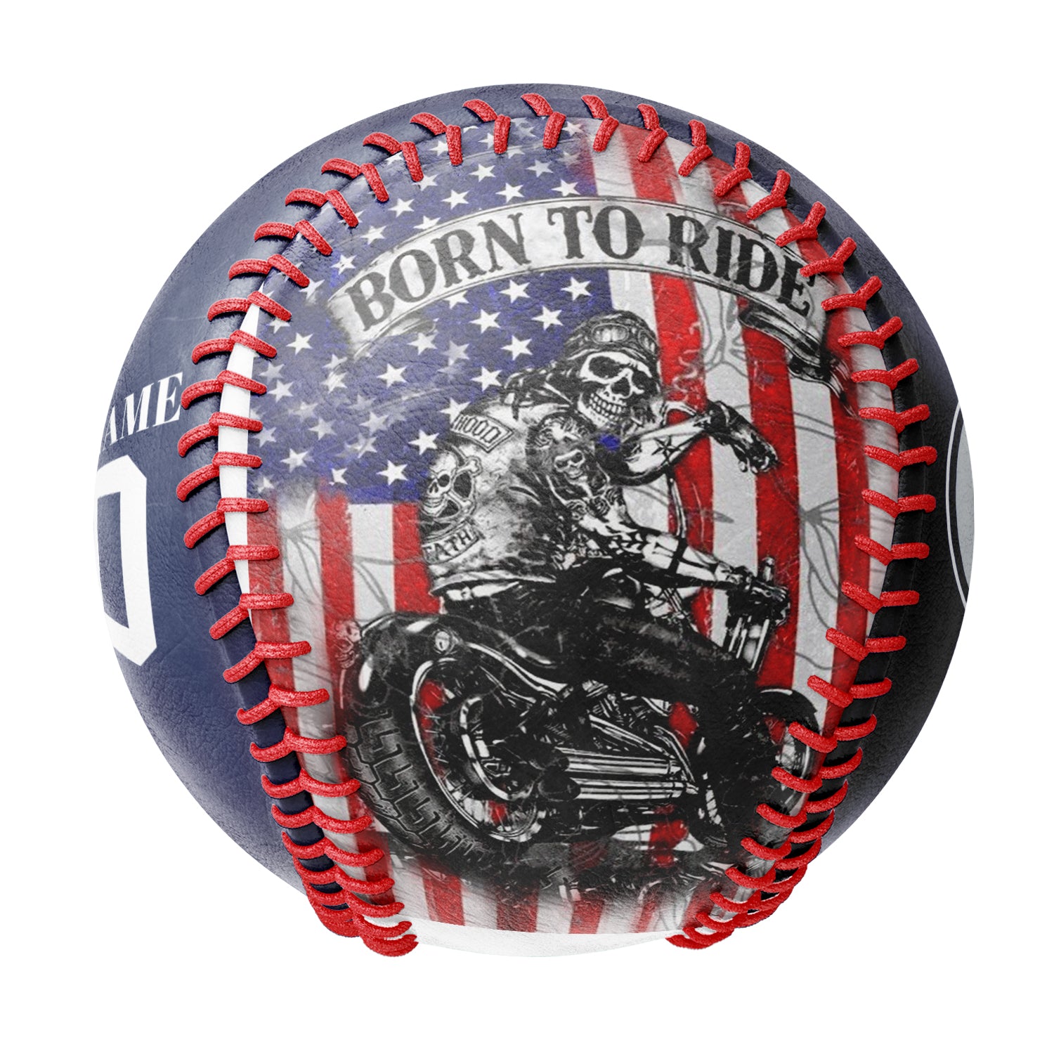 Personalized Navy American Flag Motorcycle Skull Photo Baseballs