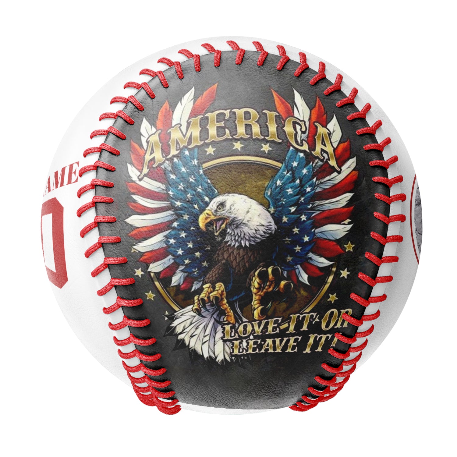 Personalized White American Flag Eagle Photo Baseballs