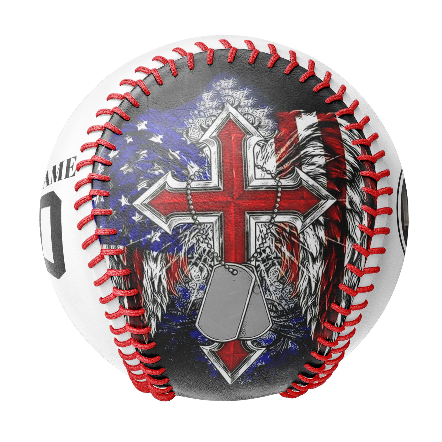 Personalized White American Flag Cross Photo Baseballs