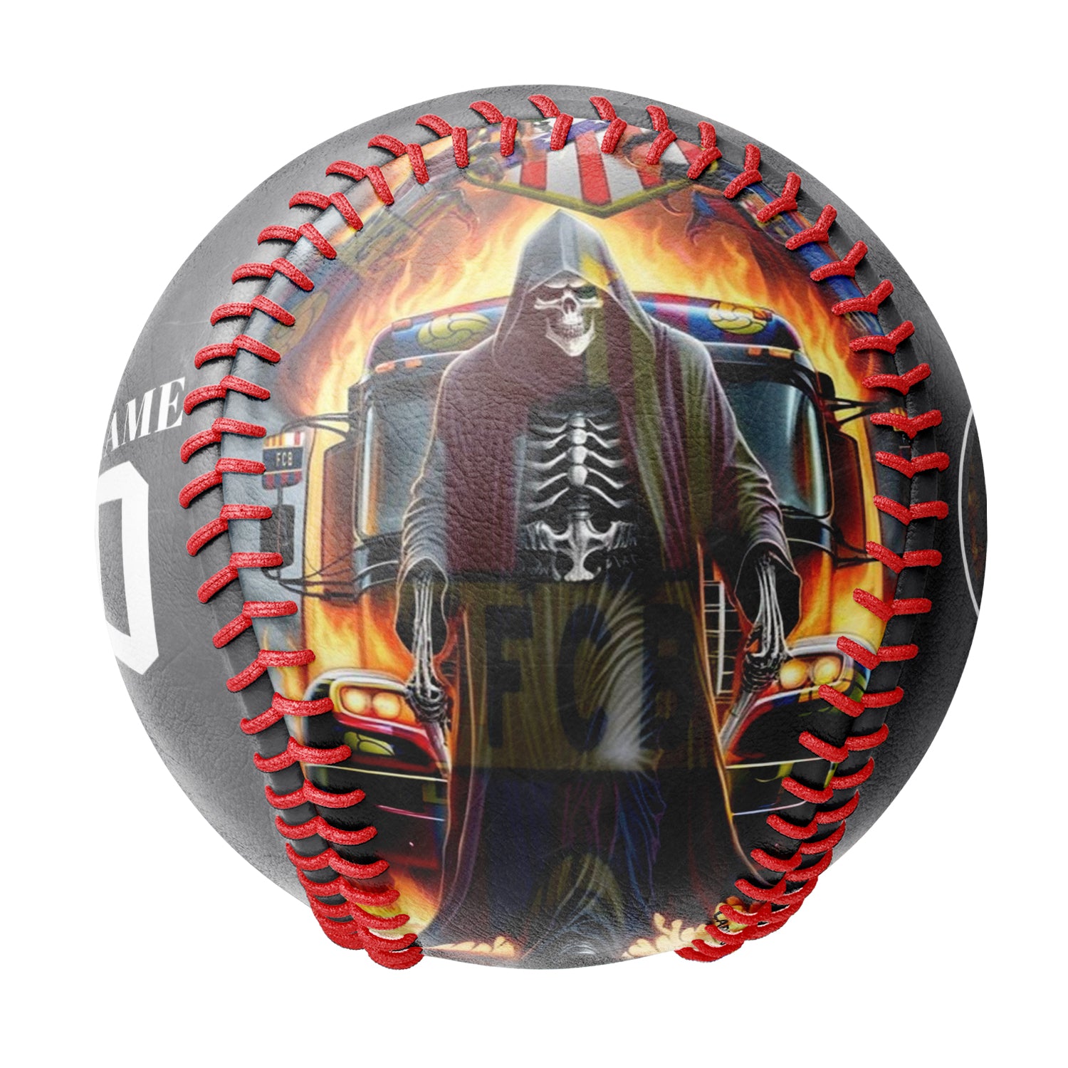 Personalized Dark Grey American Flag Truck Grim Reaper Photo Baseballs