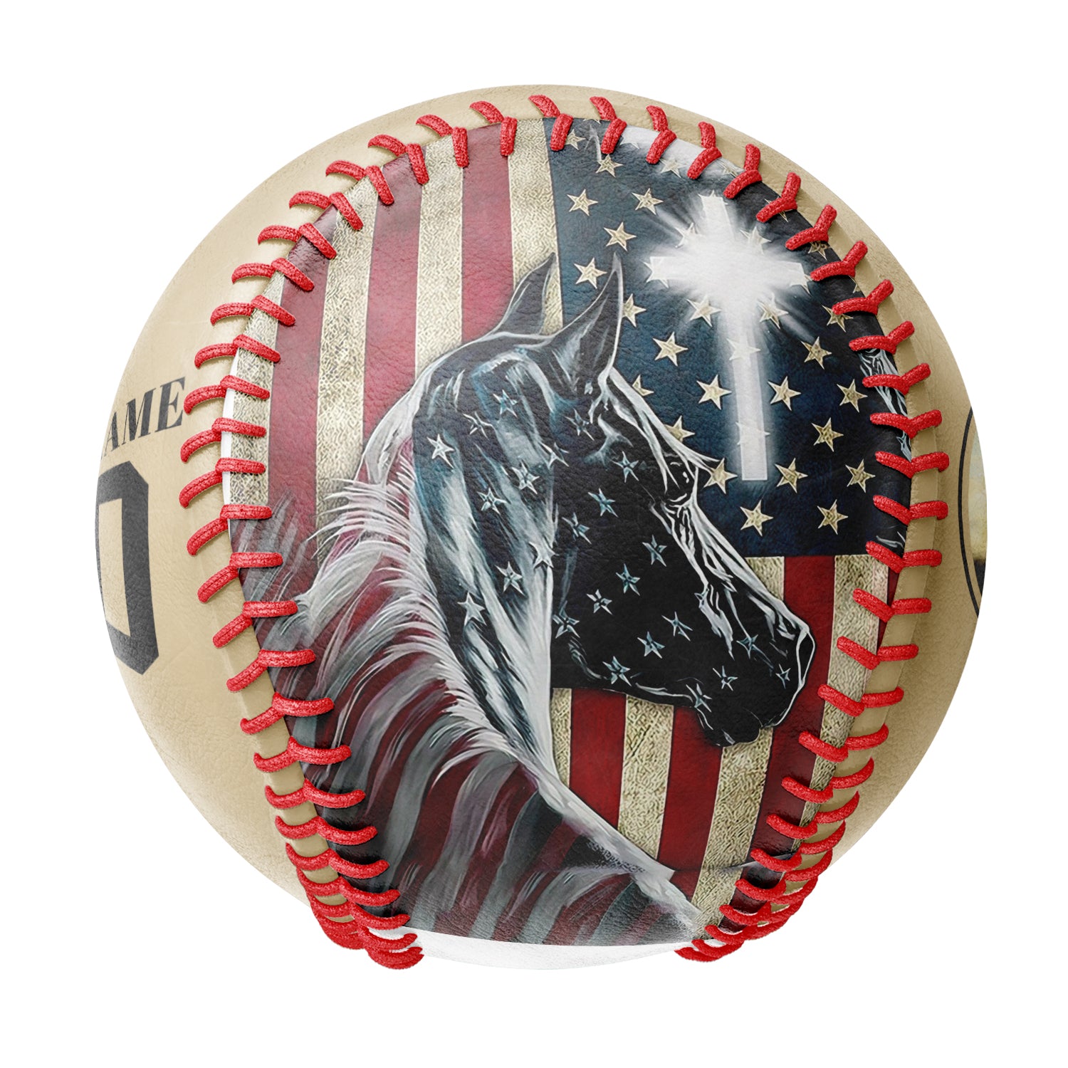 Personalized Old Gold American Flag Horse Photo Baseballs