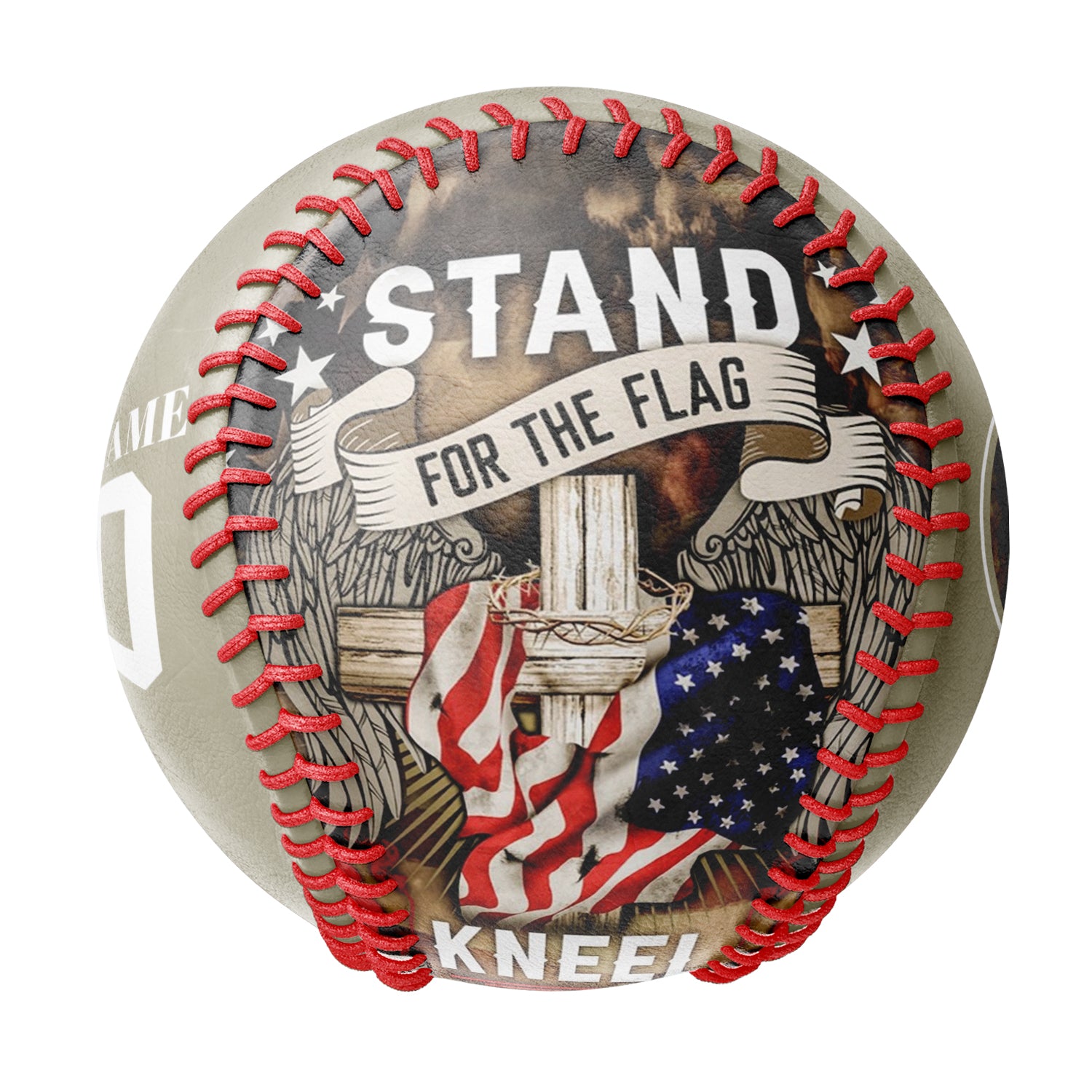 Personalized Wheat American Flag Wings Cross Photo Baseballs