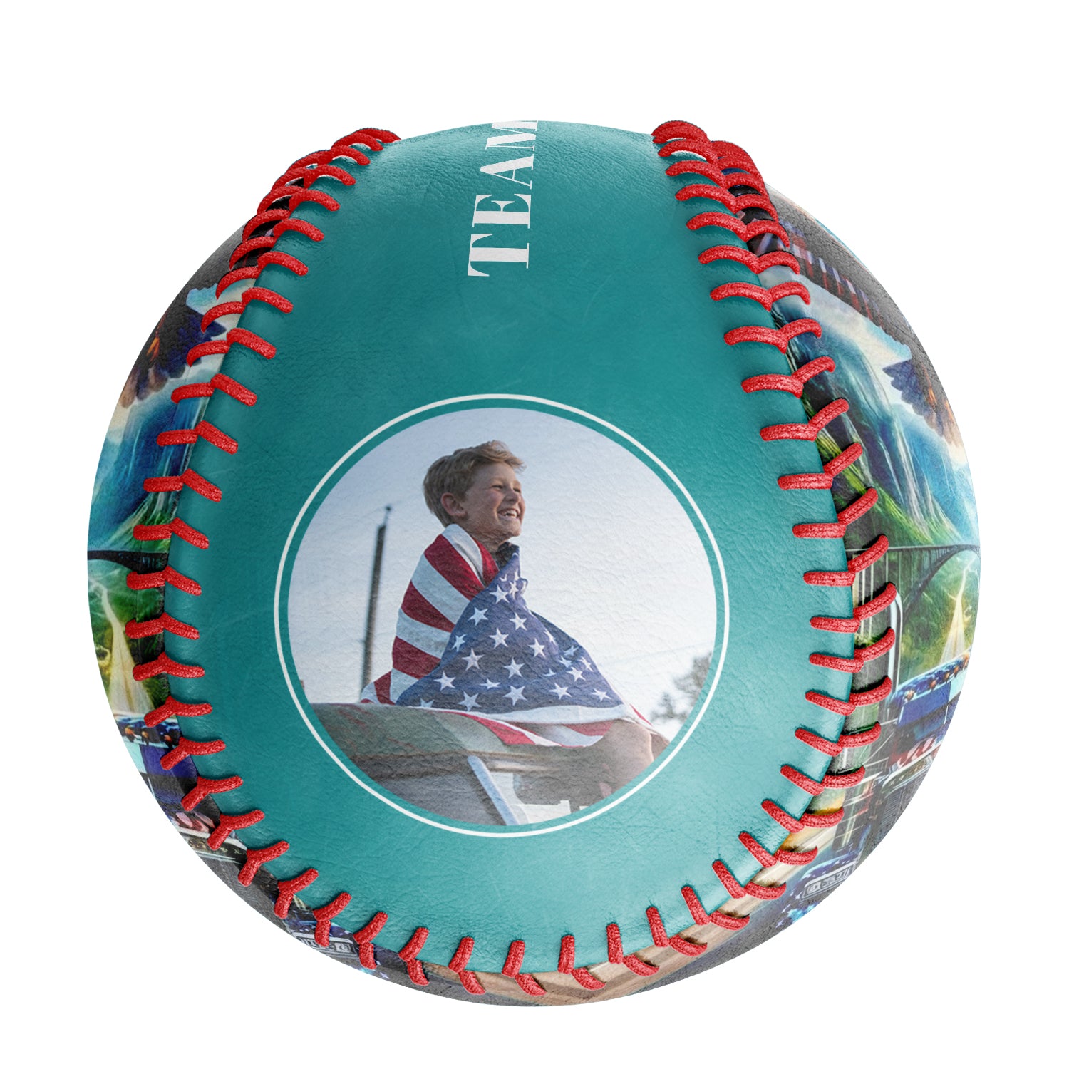 Personalized Teal American Flag Eagle Truck Photo Baseballs