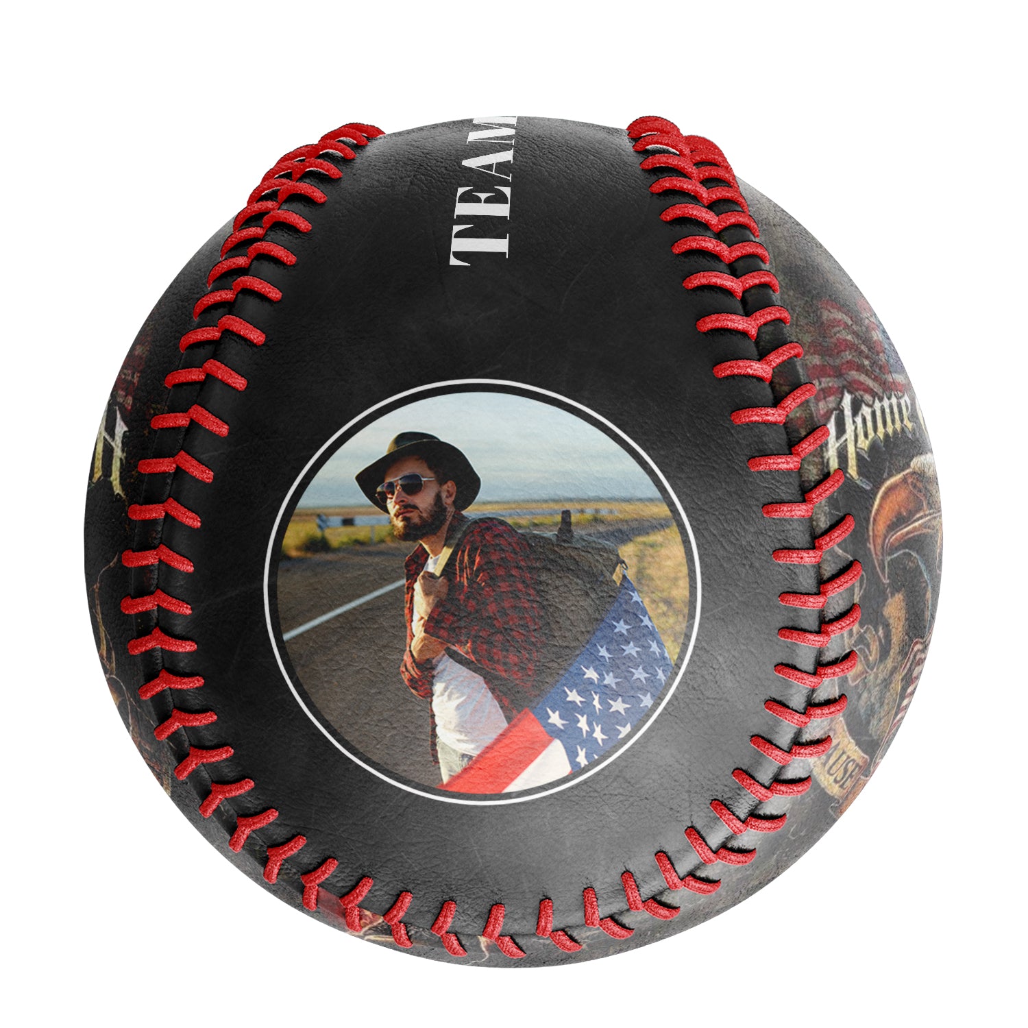 Personalized Black American Flag Eagle Veterans Photo Baseballs