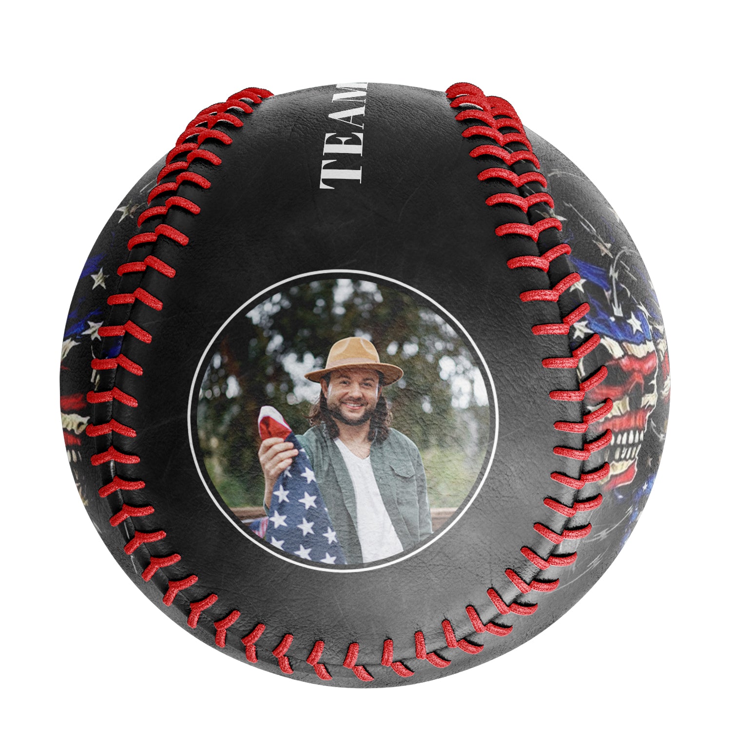 Personalized Black American Flag Skull Photo Baseballs