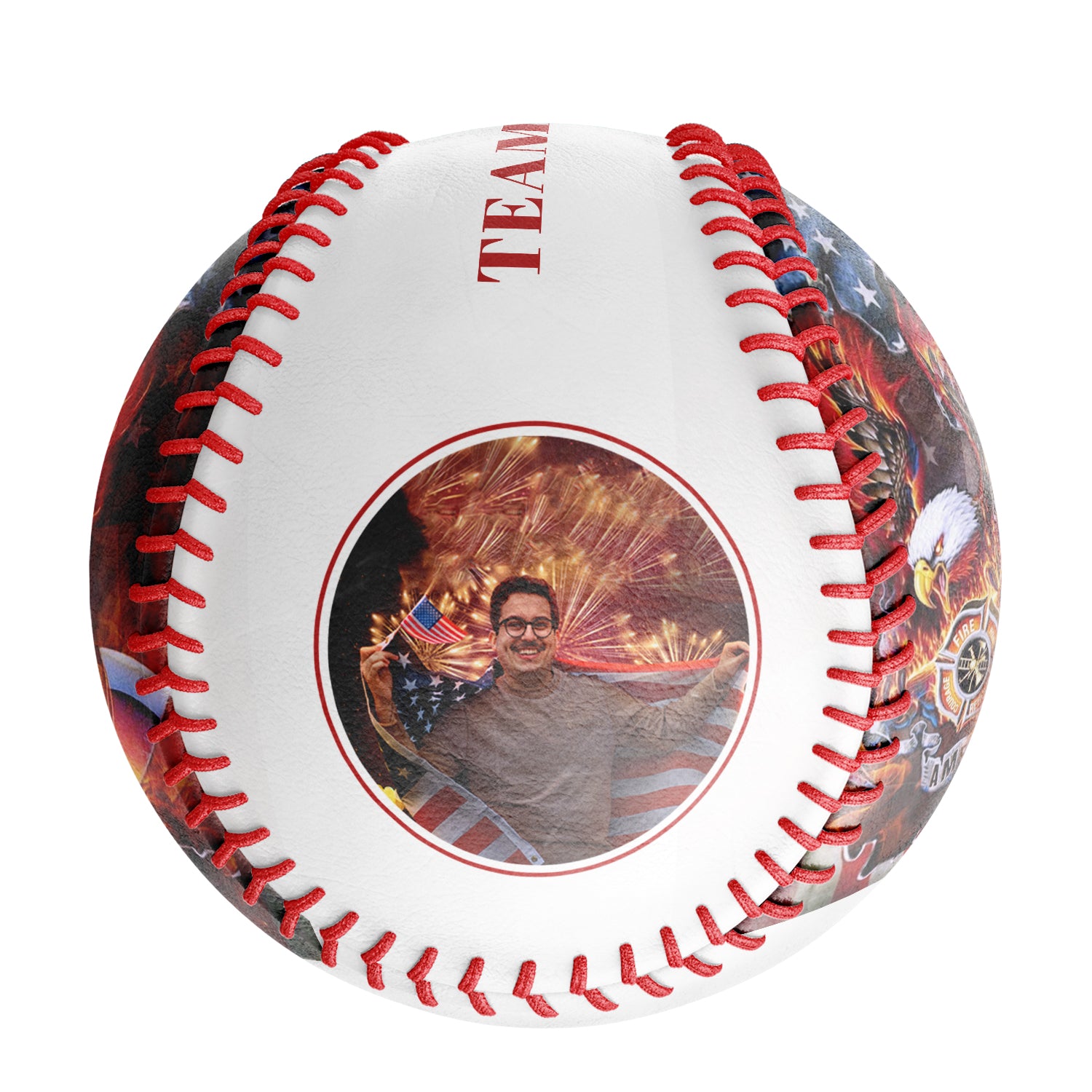 Personalized White American Flag Eagle Photo Baseballs