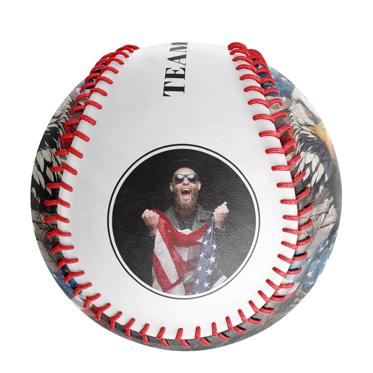 Personalized White American Flag Eagle Photo Baseballs