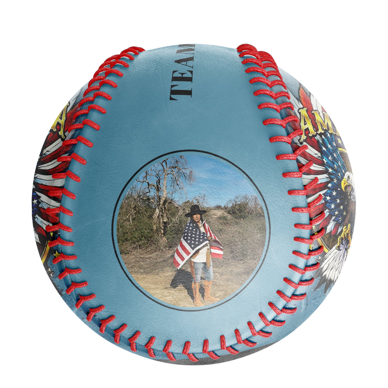 Personalized Shadow Blue American Flag Eagle Photo Baseballs