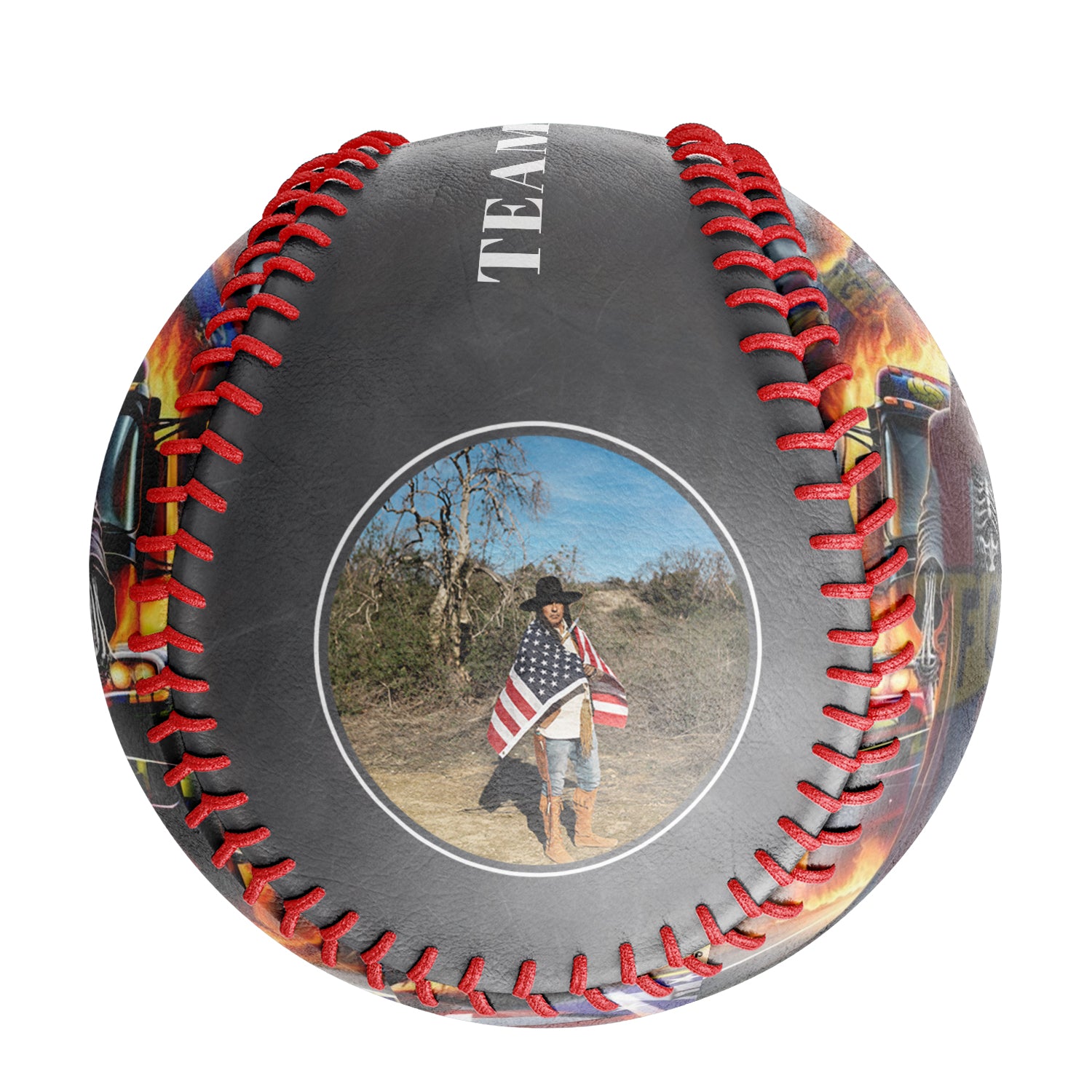 Personalized Dark Grey American Flag Truck Grim Reaper Photo Baseballs