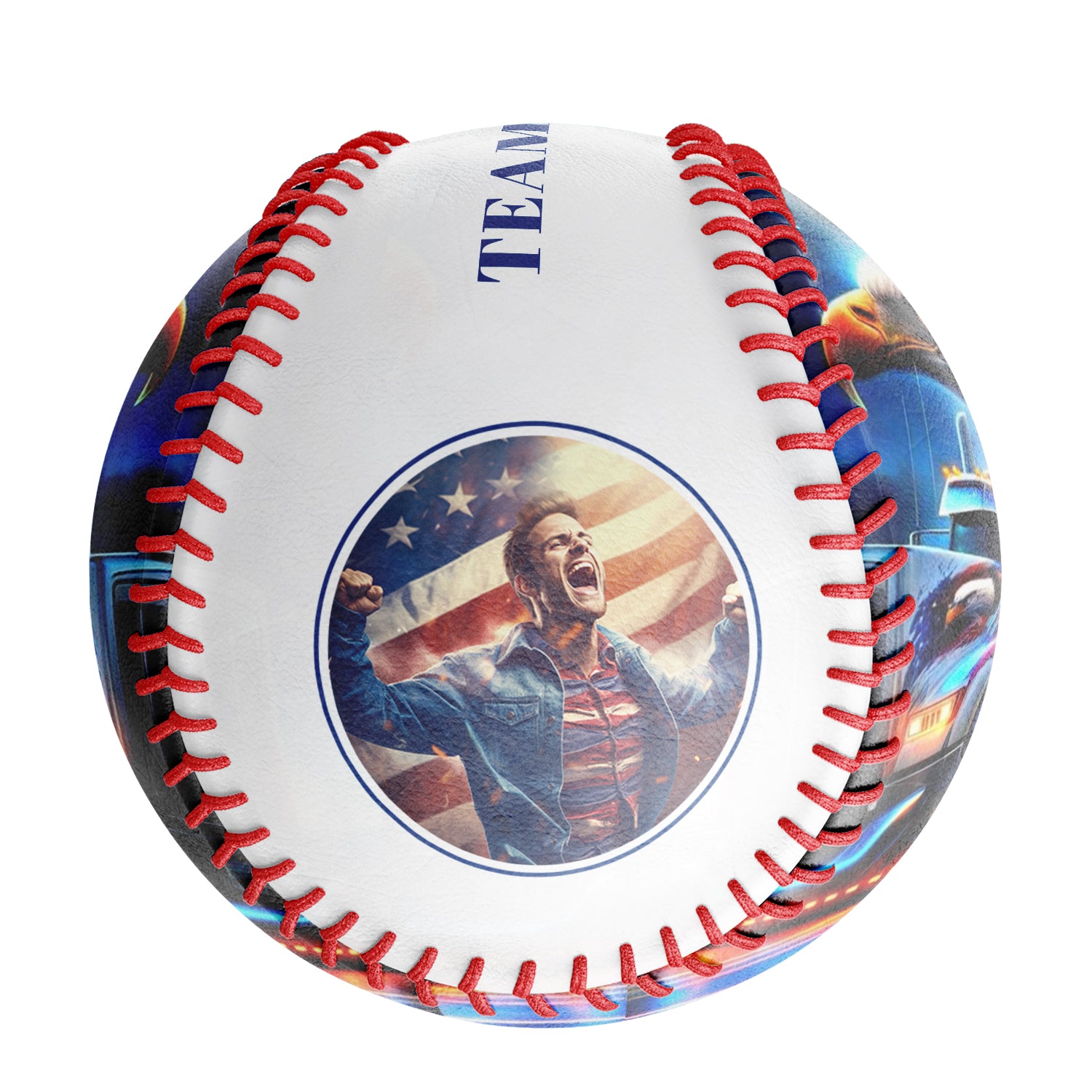 Personalized White American Flag Eagle Truck Photo Baseballs