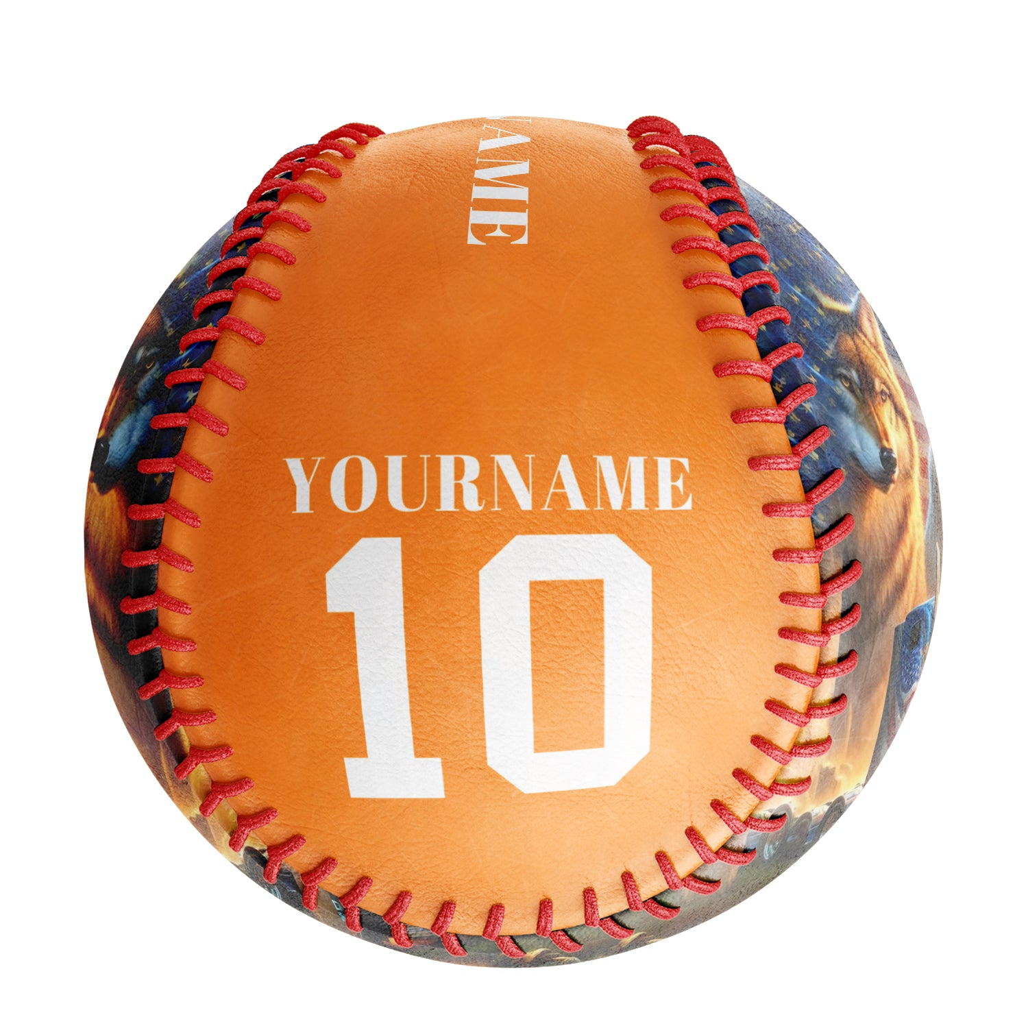 Personalized Orange American Flag Wolf Bear Truck Photo Baseballs