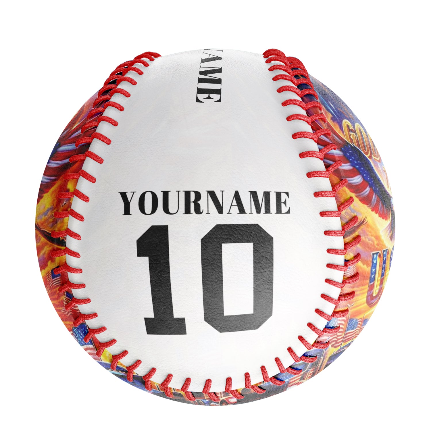 Personalized White Gold Bless USA Flag Eagle Photo Baseballs