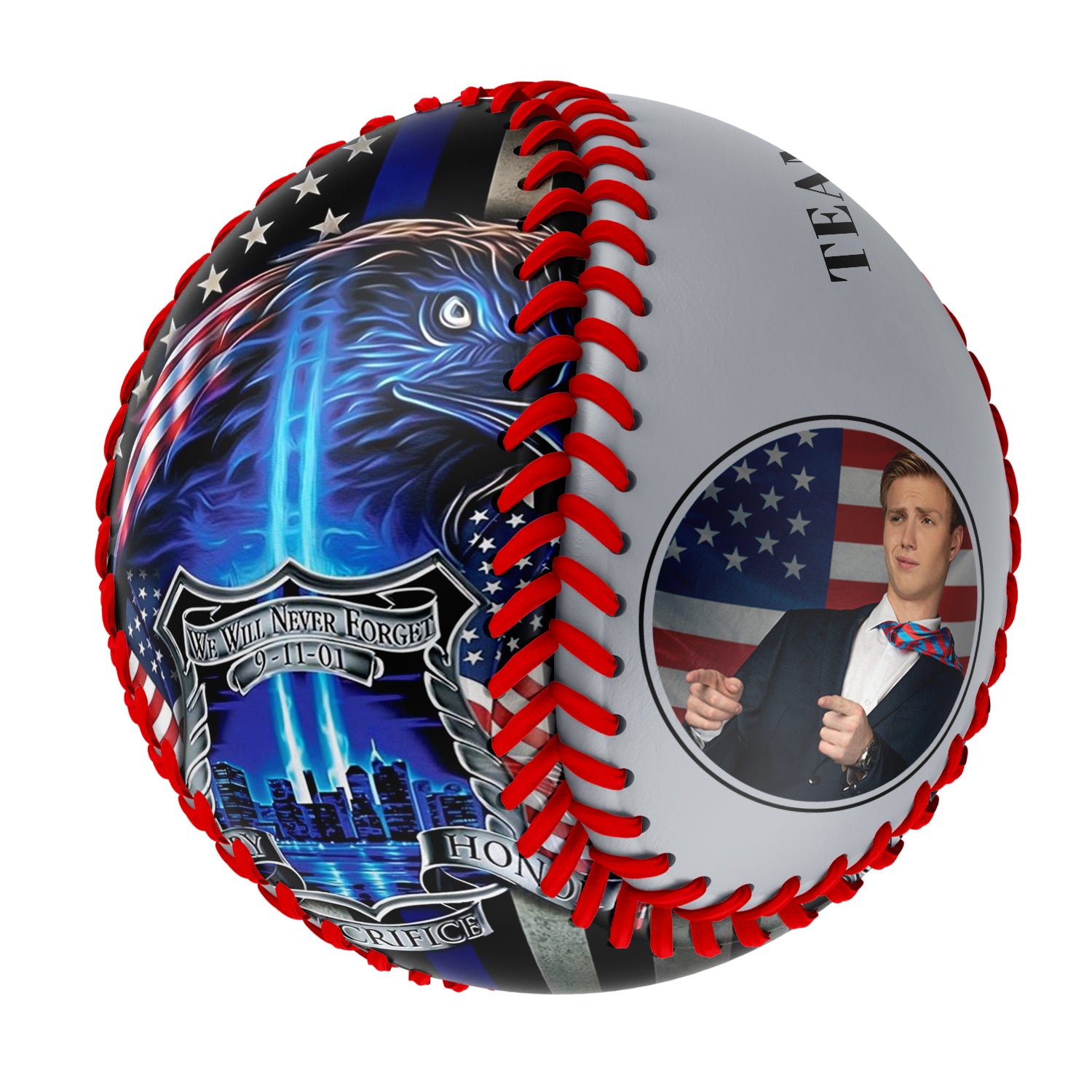 Personalized Light Grey American Flag Eagle Photo Baseballs