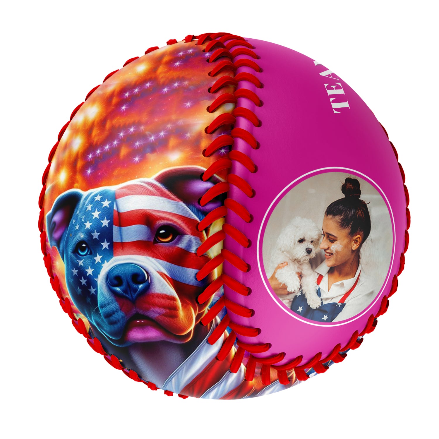 Personalized Pink American Flag Dog Photo Baseballs