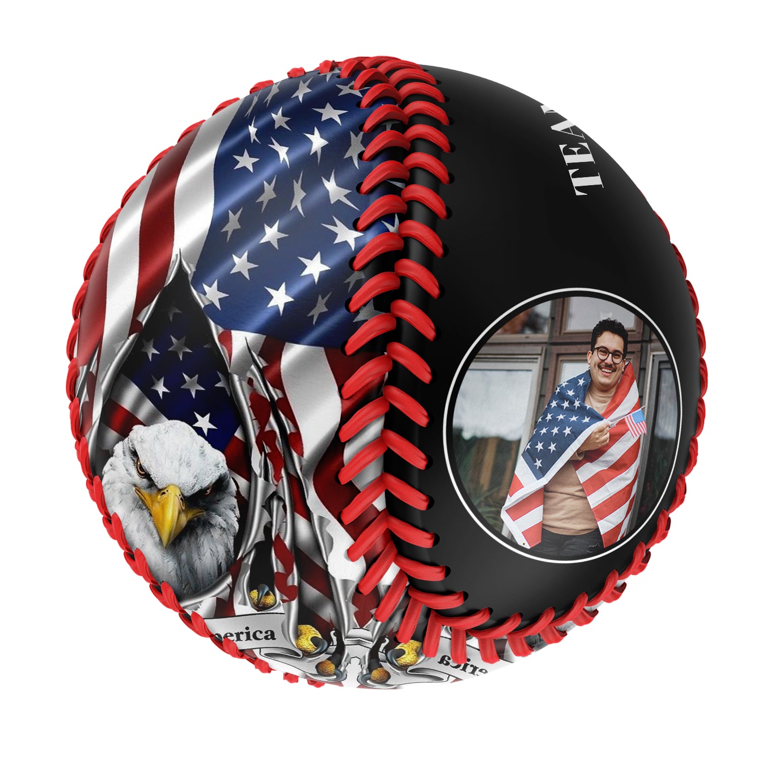 Personalized Black American Flag Eagle Photo Baseballs