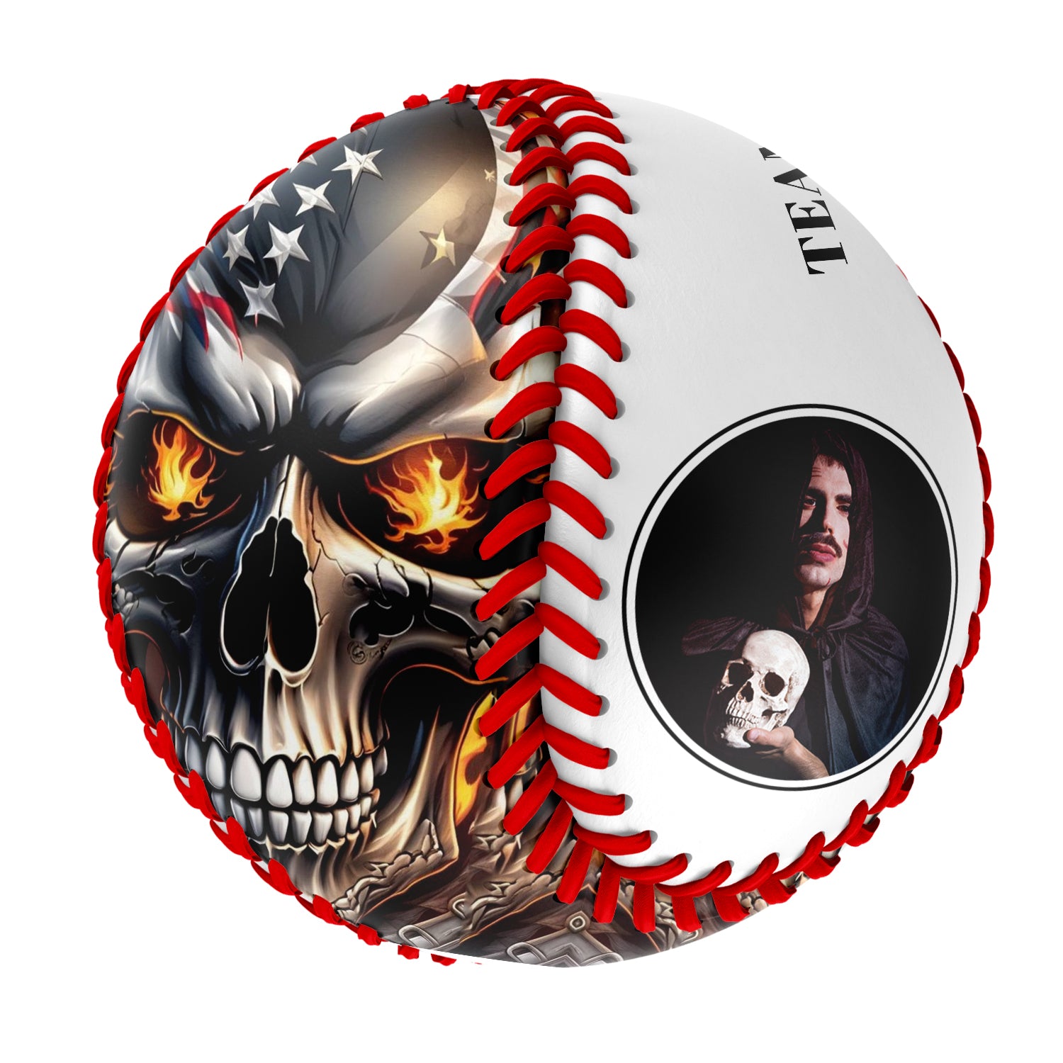 Personalized White American Flag Skull Photo Baseballs