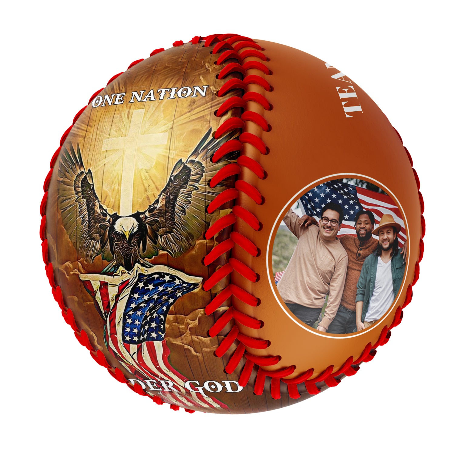 Personalized Texas Orange American Flag Eagle Cross Photo Baseballs