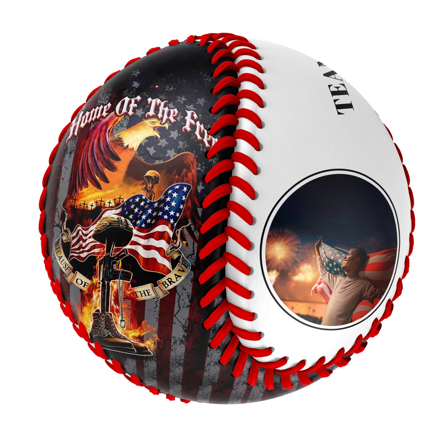 Personalized White American Flag Eagle Veterans Photo Baseballs