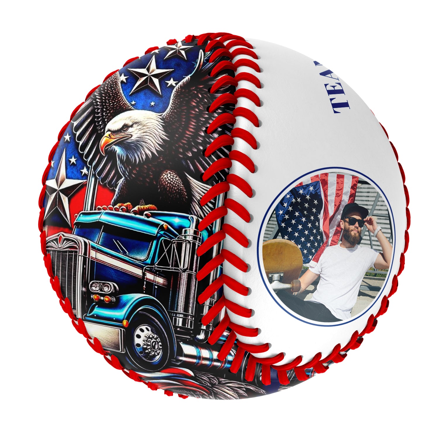 Personalized White American Flag Eagle Truck Photo Baseballs