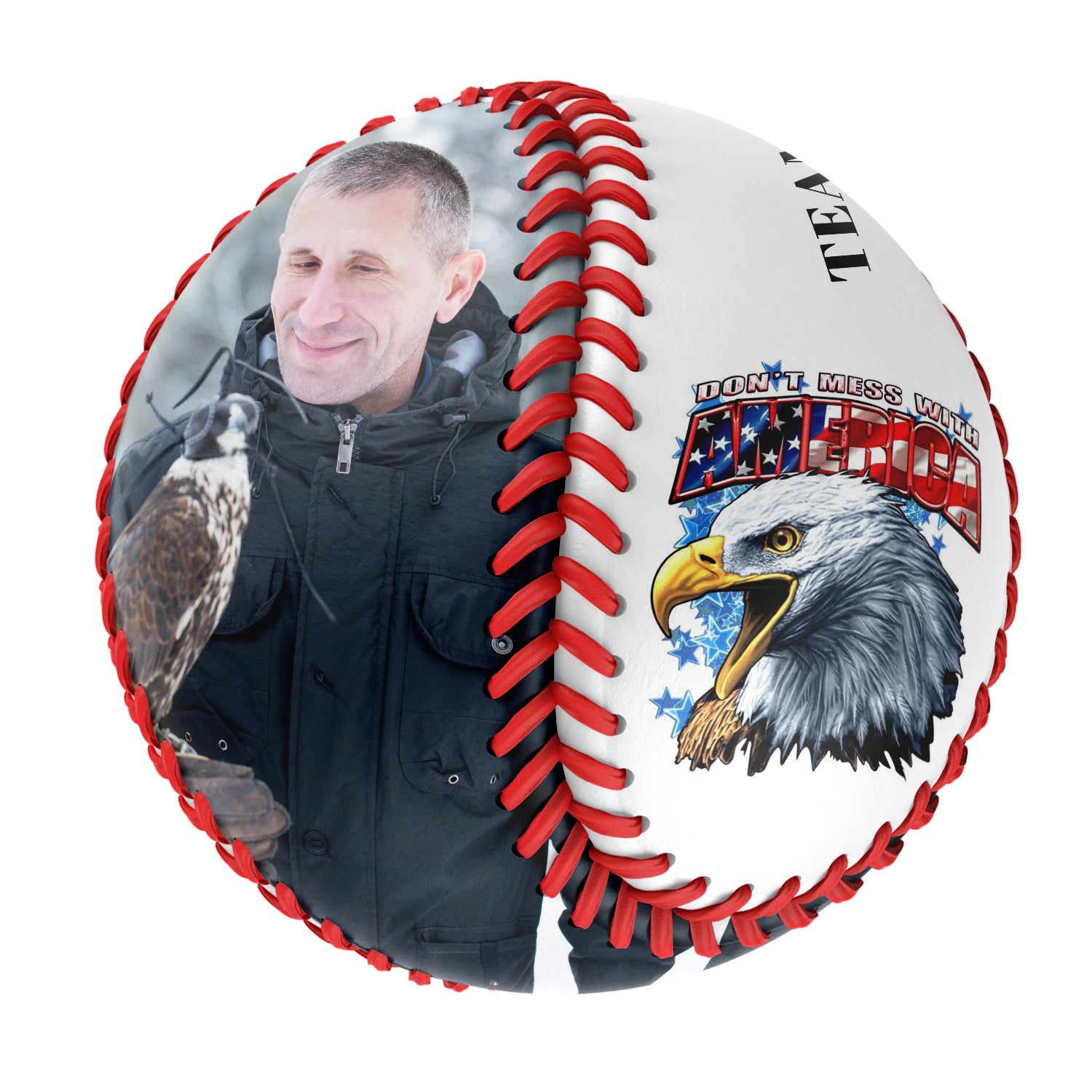 Personalized White American Flag Eagle Photo Baseballs