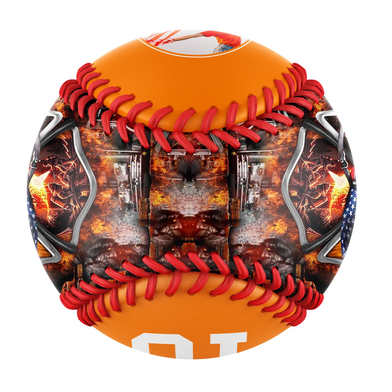 Personalized Bay Orange American Flag Firefighter Photo Baseballs