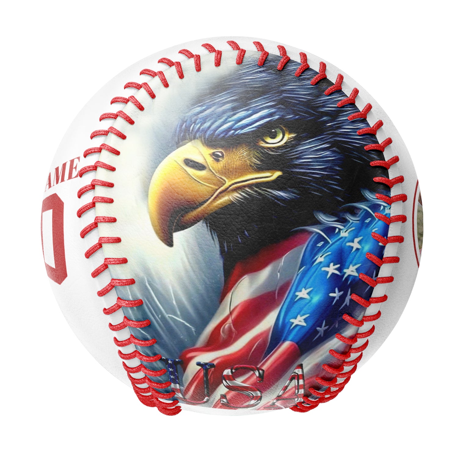 Personalized White American Flag Eagle Photo Baseballs