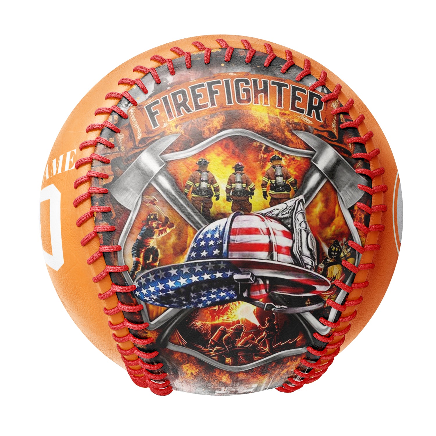 Personalized Bay Orange American Flag Firefighter Photo Baseballs