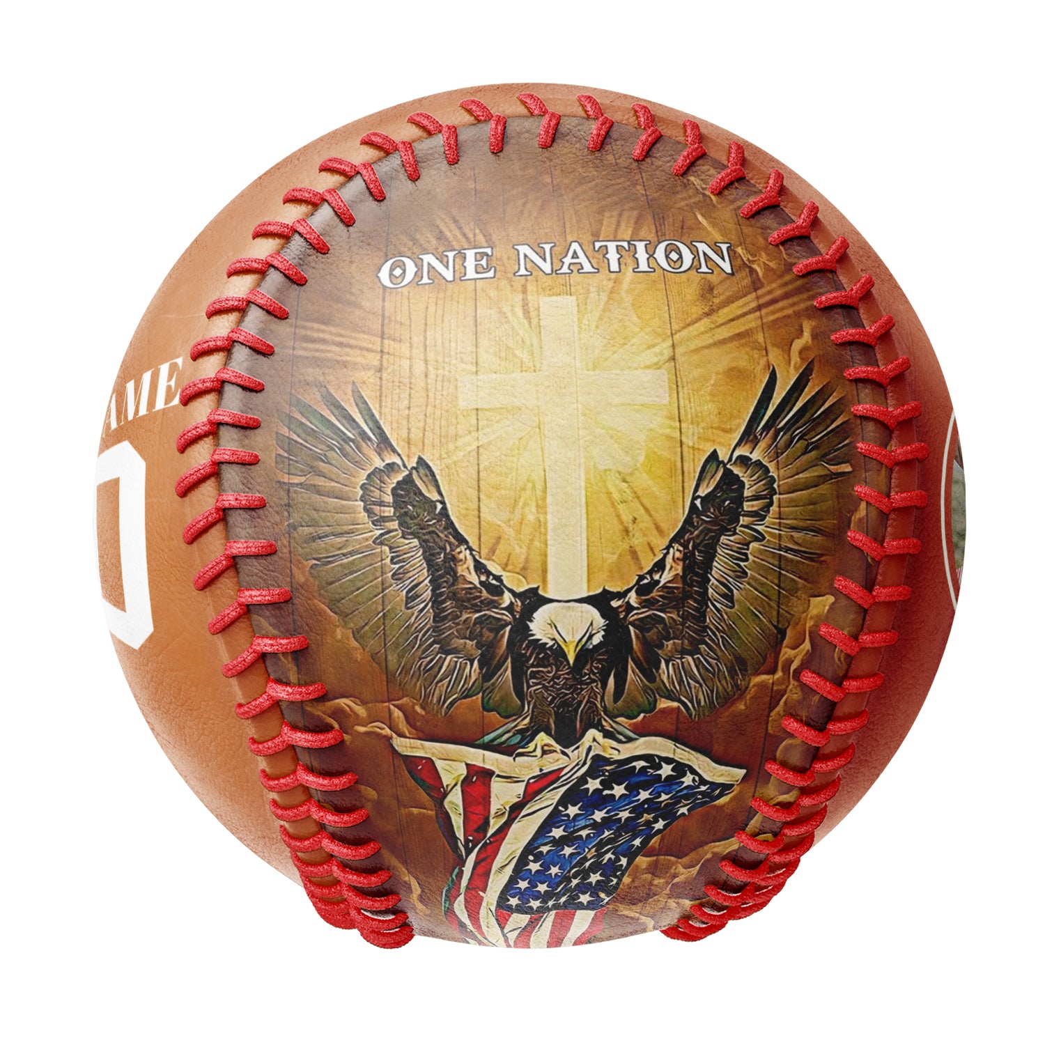 Personalized Texas Orange American Flag Eagle Cross Photo Baseballs