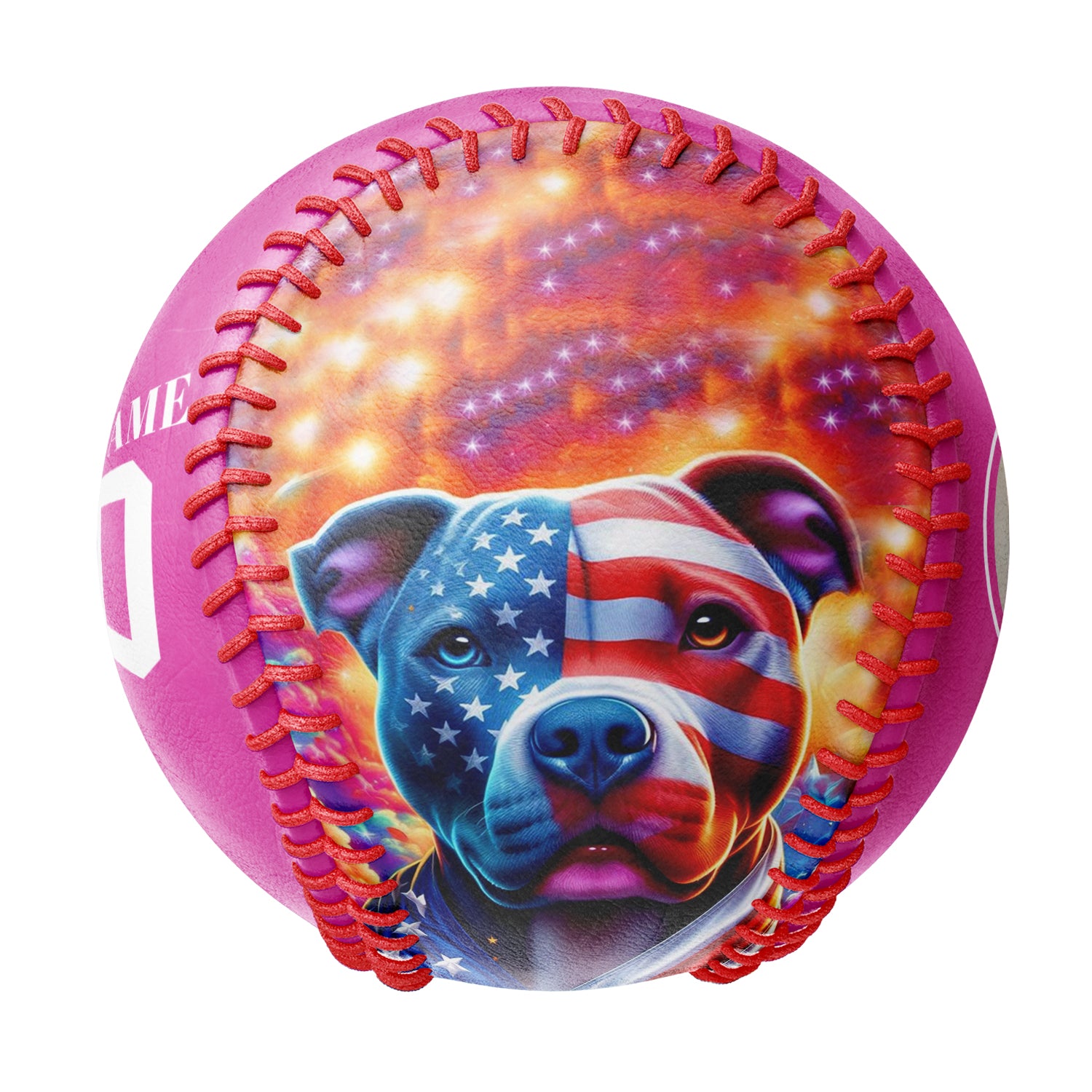 Personalized Pink American Flag Dog Photo Baseballs