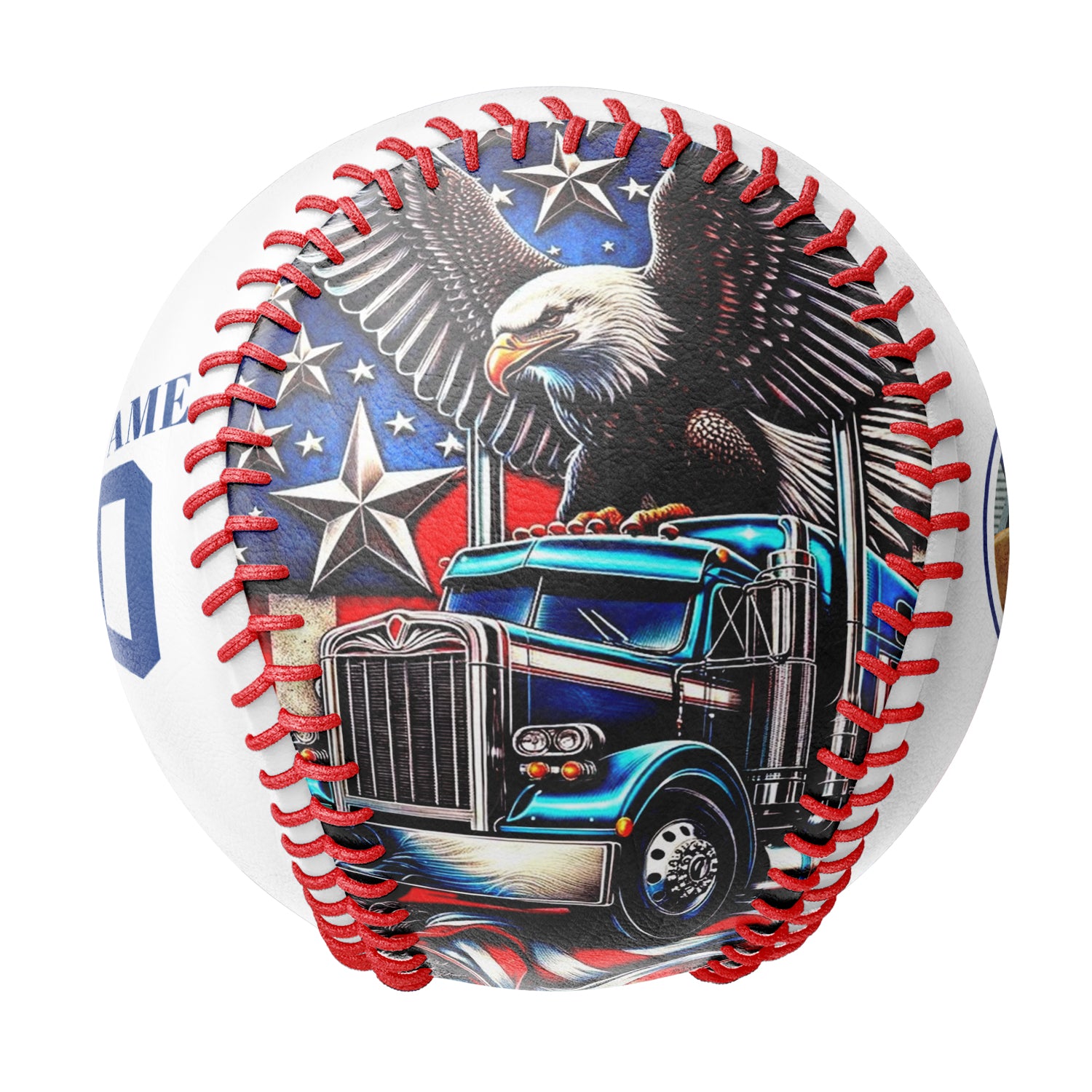 Personalized White American Flag Eagle Truck Photo Baseballs