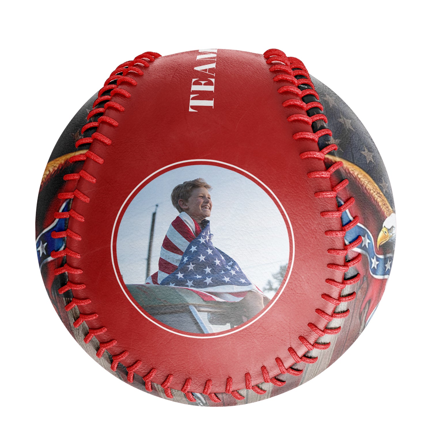 Personalized Red American Flag Eagle Photo Baseballs