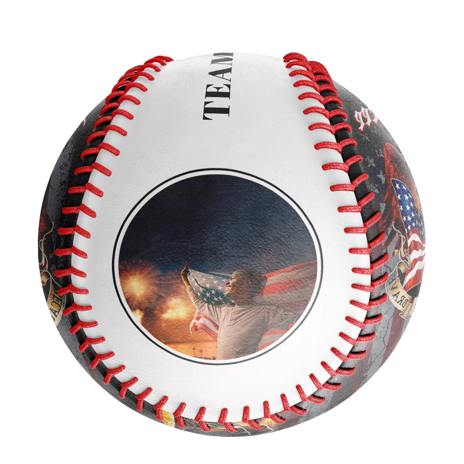 Personalized White American Flag Eagle Veterans Photo Baseballs