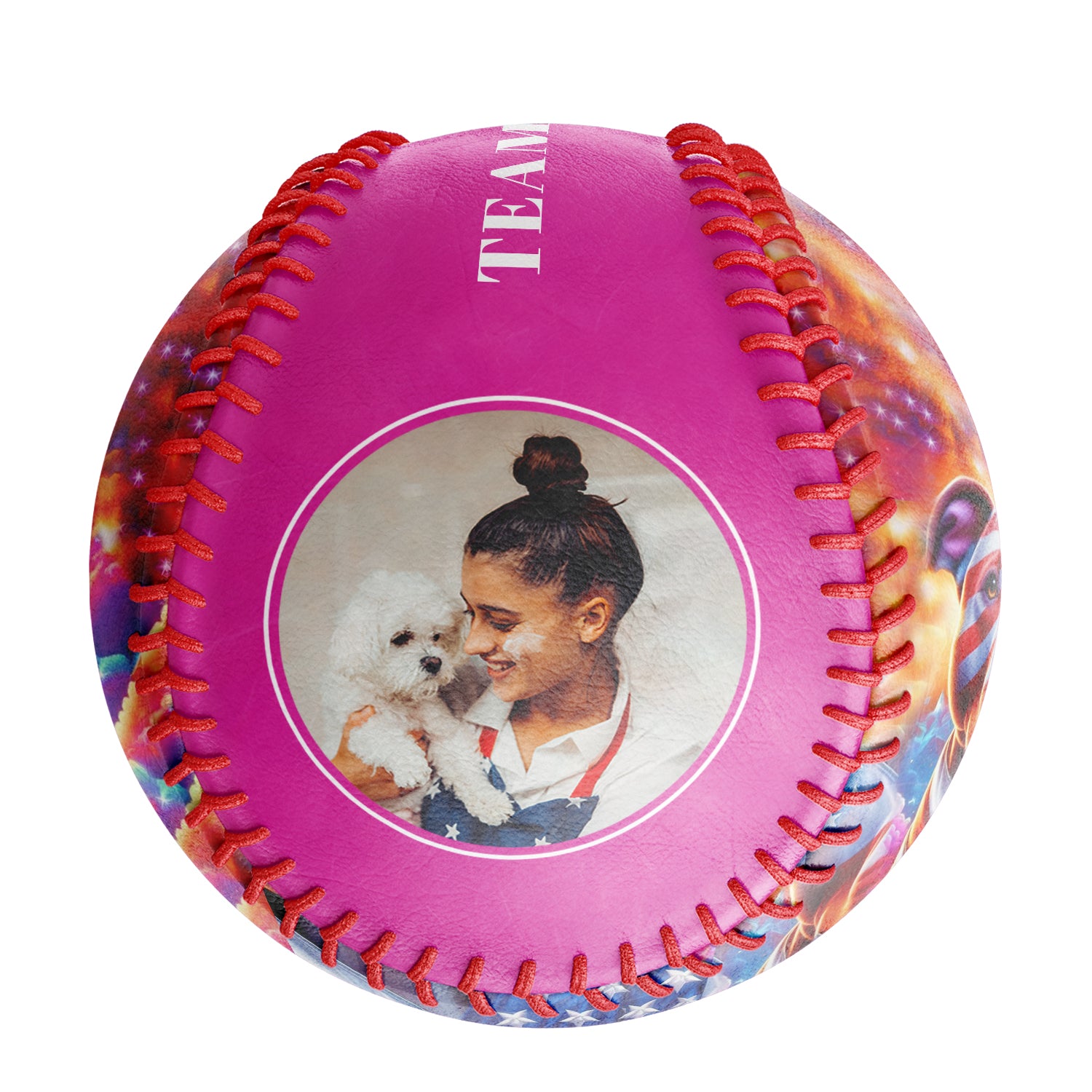 Personalized Pink American Flag Dog Photo Baseballs