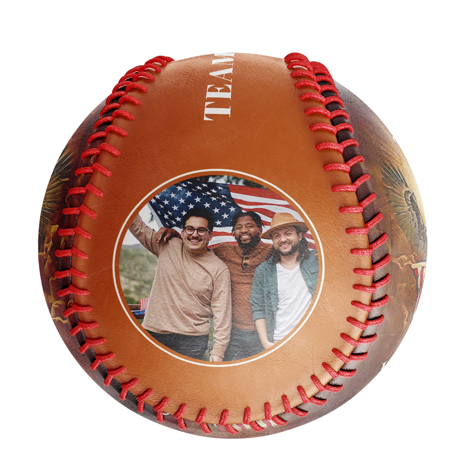 Personalized Texas Orange American Flag Eagle Cross Photo Baseballs