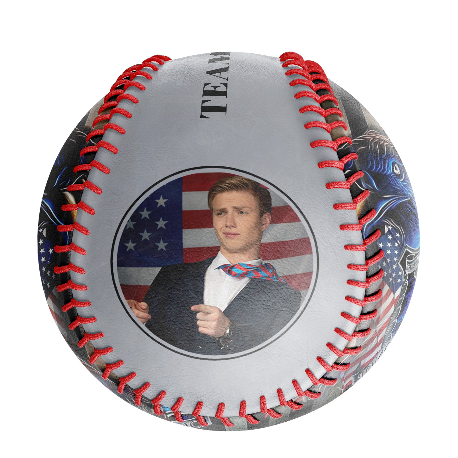 Personalized Light Grey American Flag Eagle Photo Baseballs