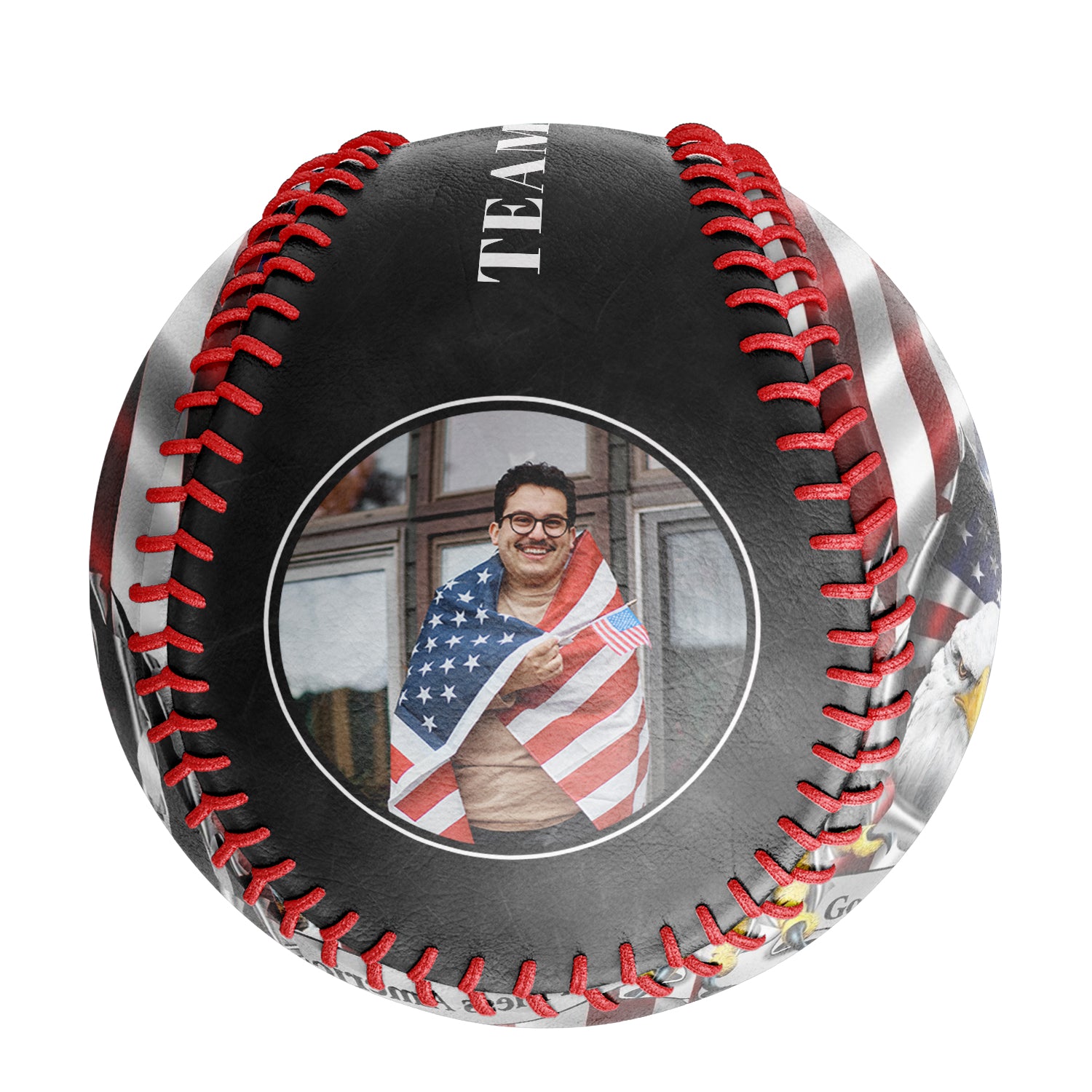 Personalized Black American Flag Eagle Photo Baseballs