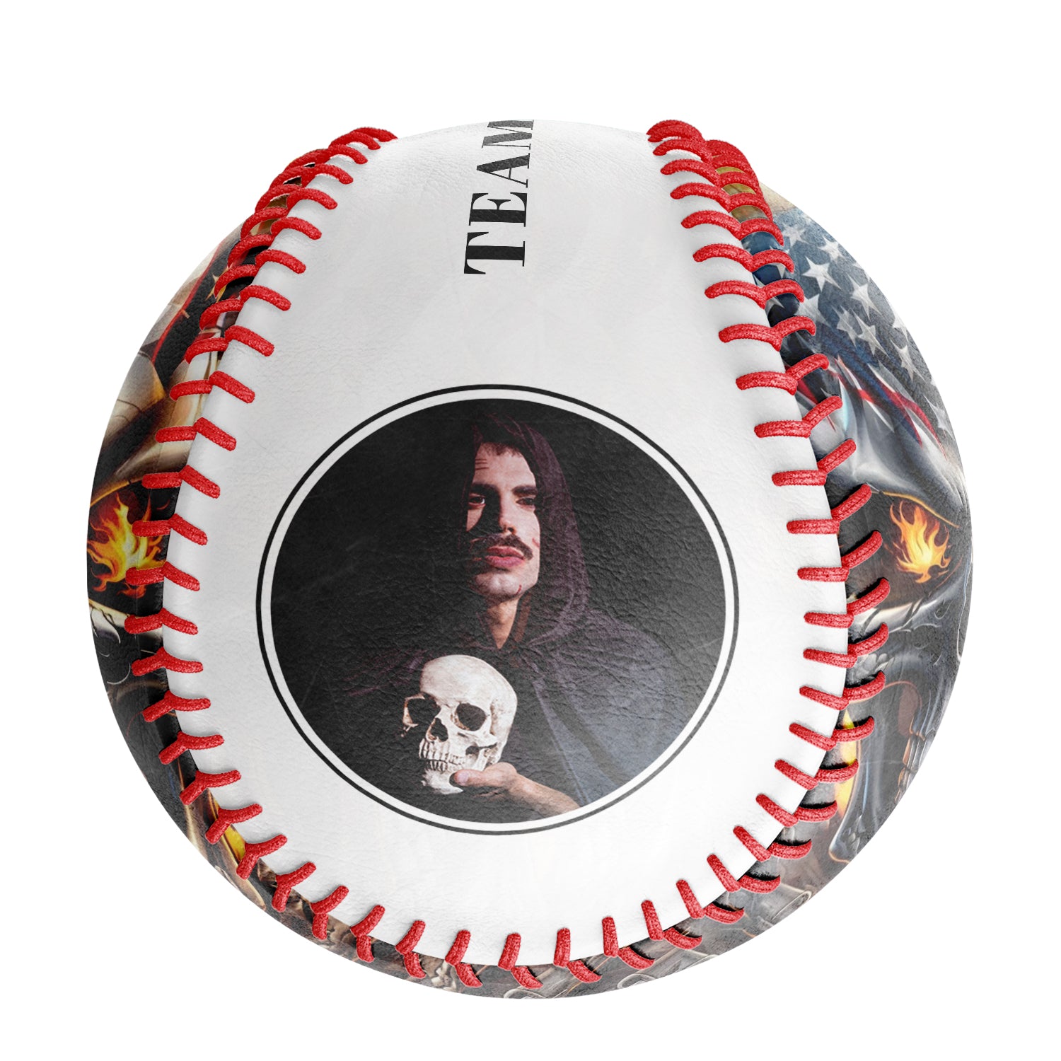 Personalized White American Flag Skull Photo Baseballs