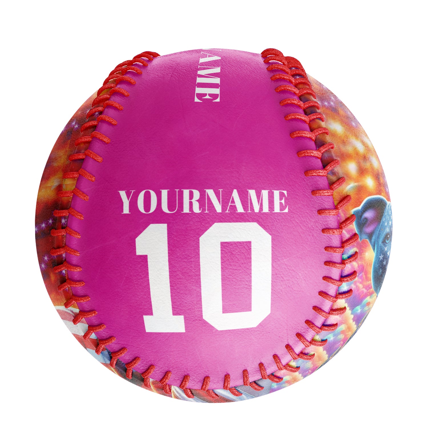 Personalized Pink American Flag Dog Photo Baseballs