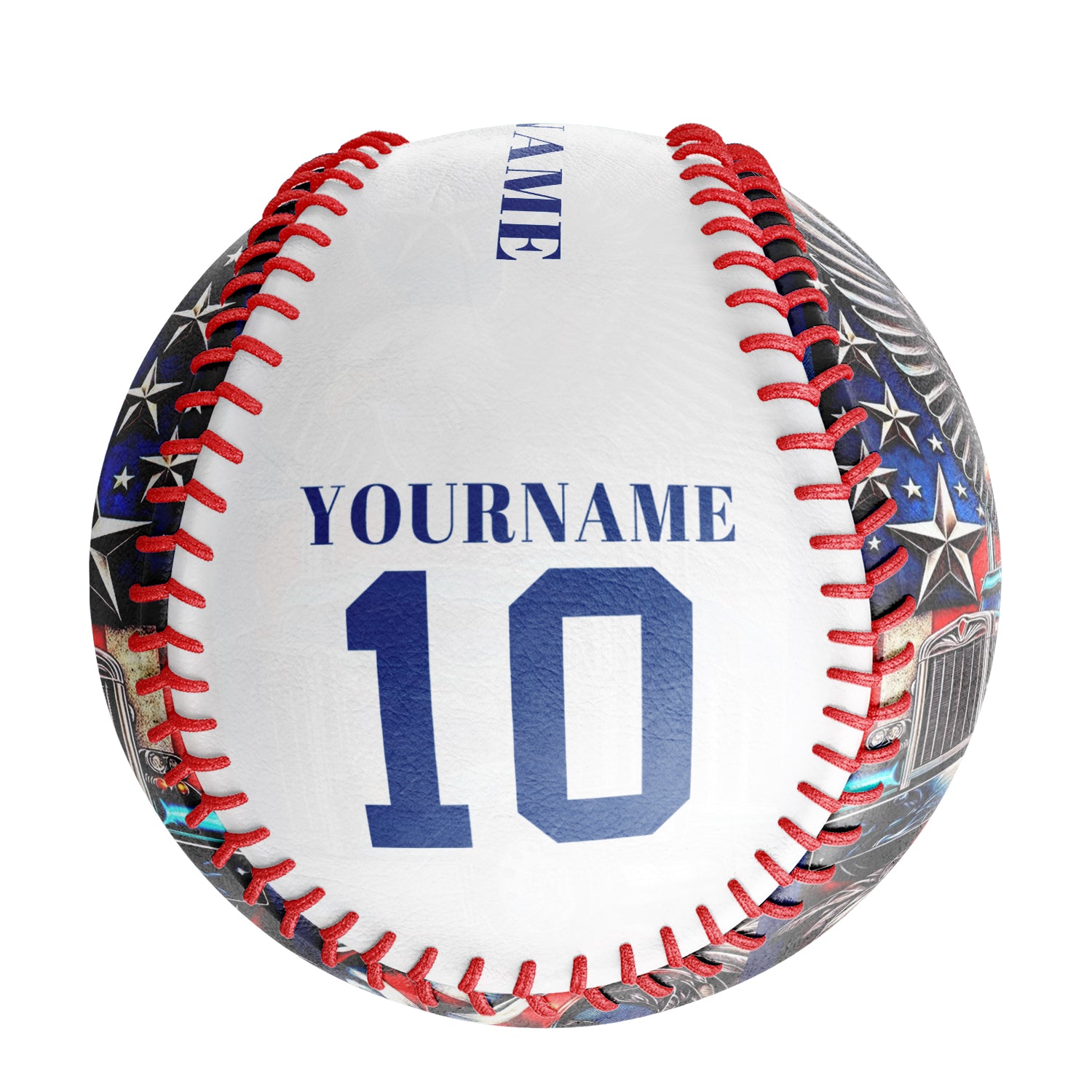 Personalized White American Flag Eagle Truck Photo Baseballs