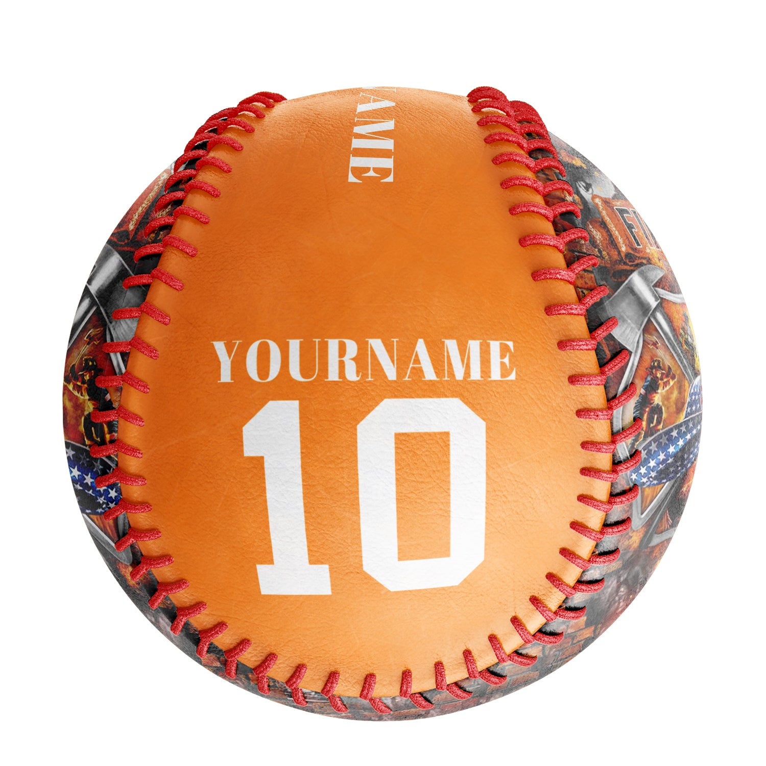 Personalized Bay Orange American Flag Firefighter Photo Baseballs