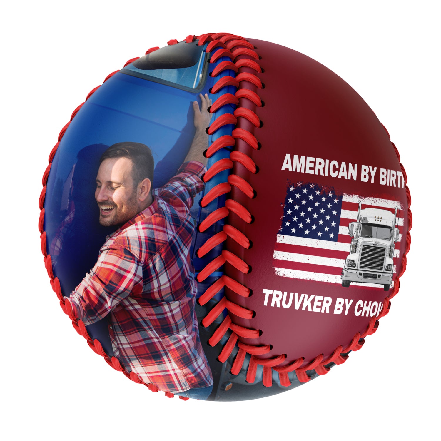 Personalized Crimson American Flag Truck Photo Baseballs