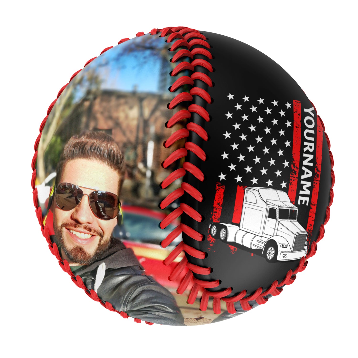 Personalized Black American Flag Truck Photo Baseballs