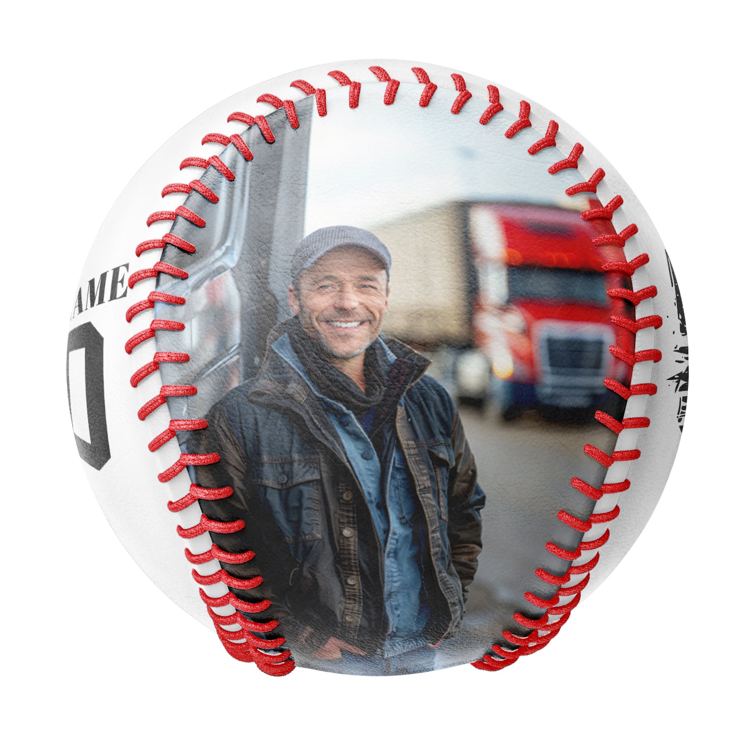 Personalized White American Flag Truck Photo Baseballs