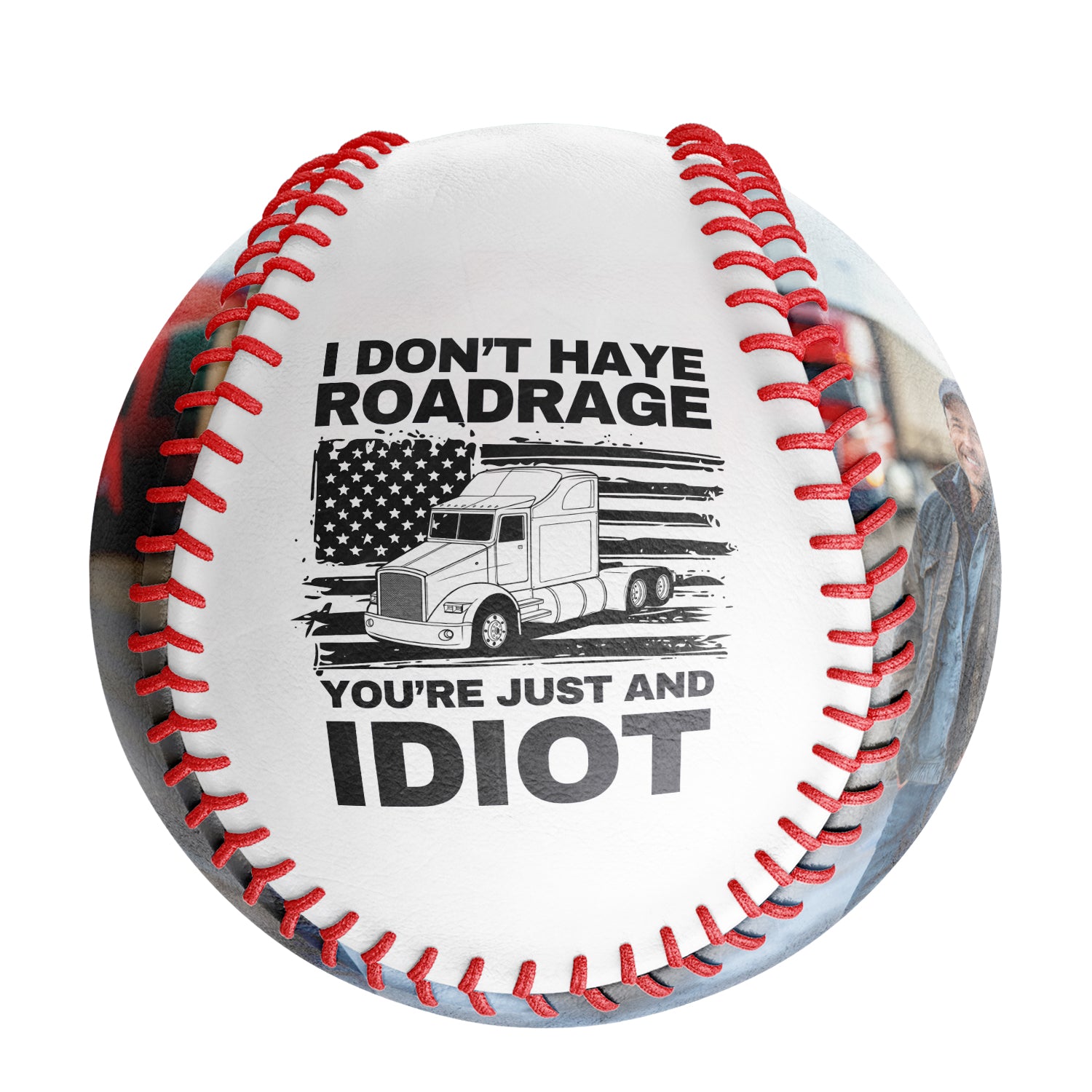 Personalized White American Flag Truck Photo Baseballs