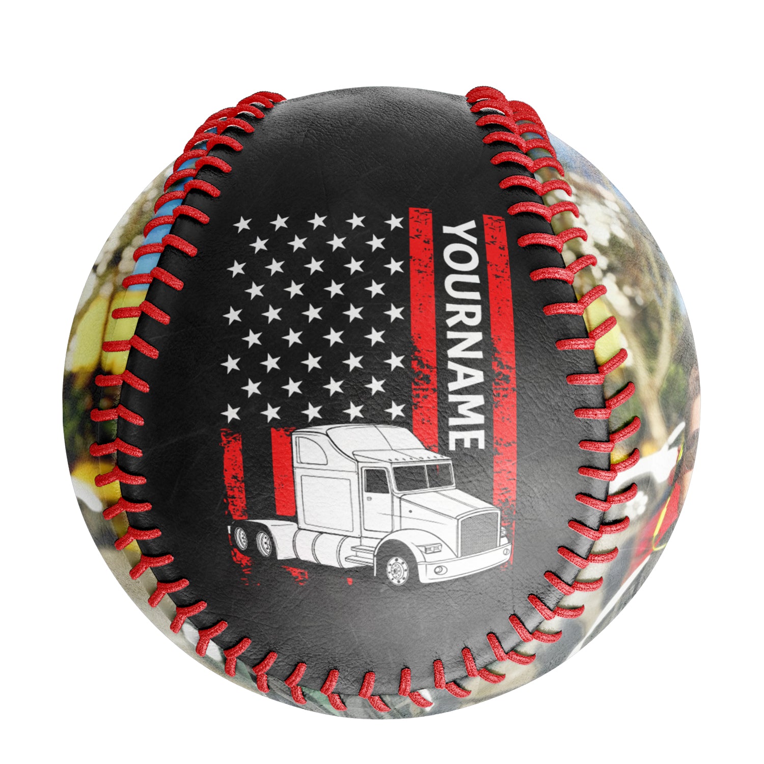 Personalized Black American Flag Truck Photo Baseballs