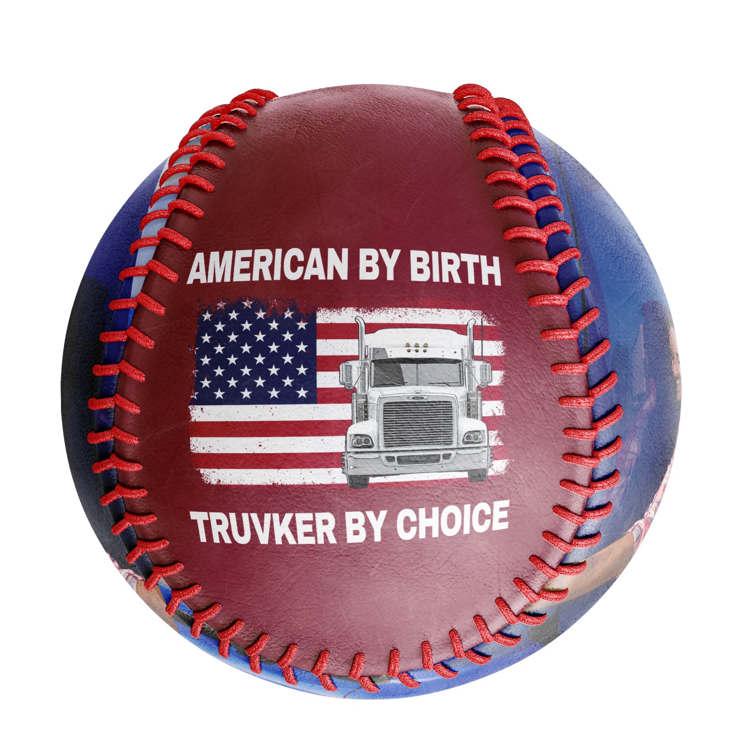 Personalized Crimson American Flag Truck Photo Baseballs