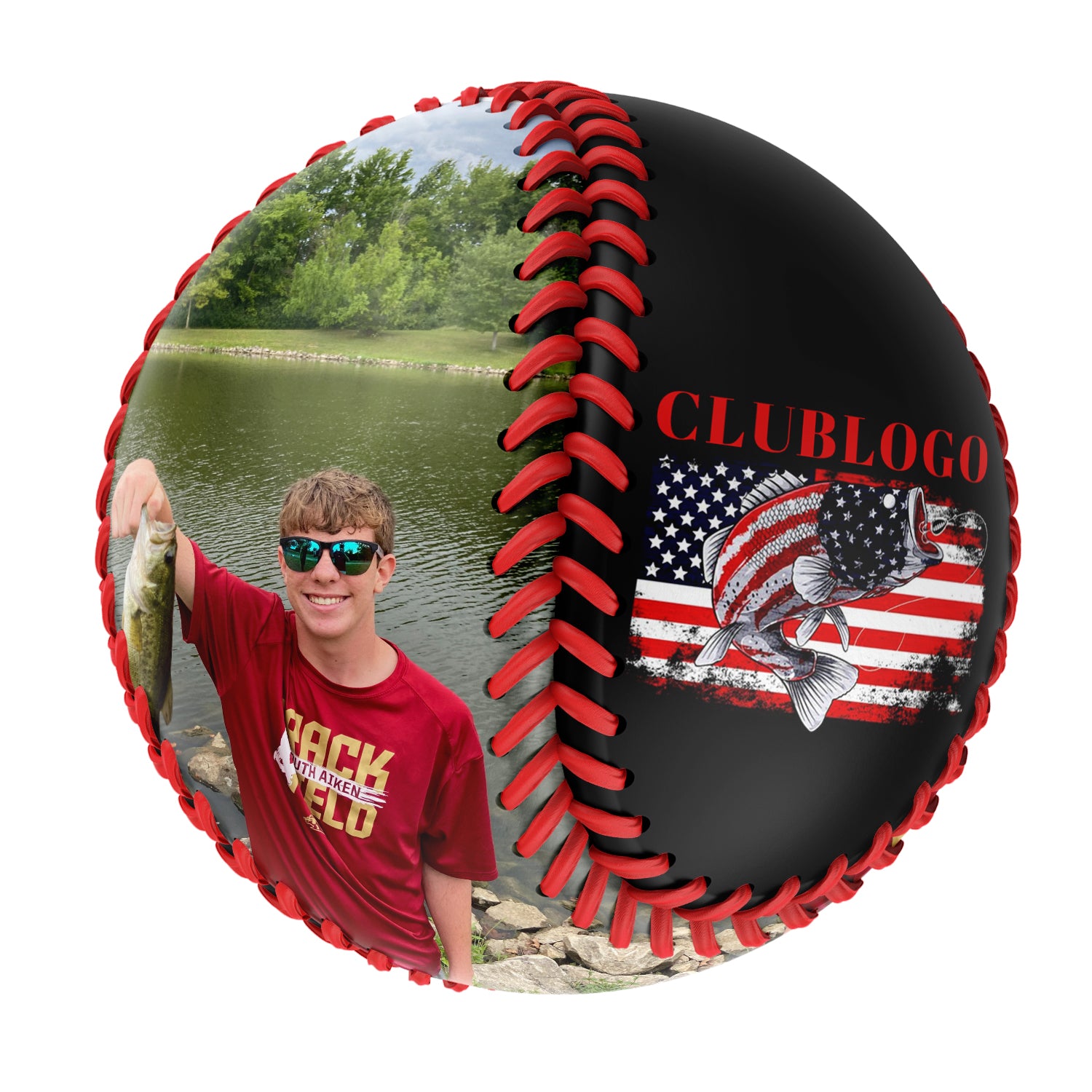 Personalized Black American Flag Fishing Photo Baseballs