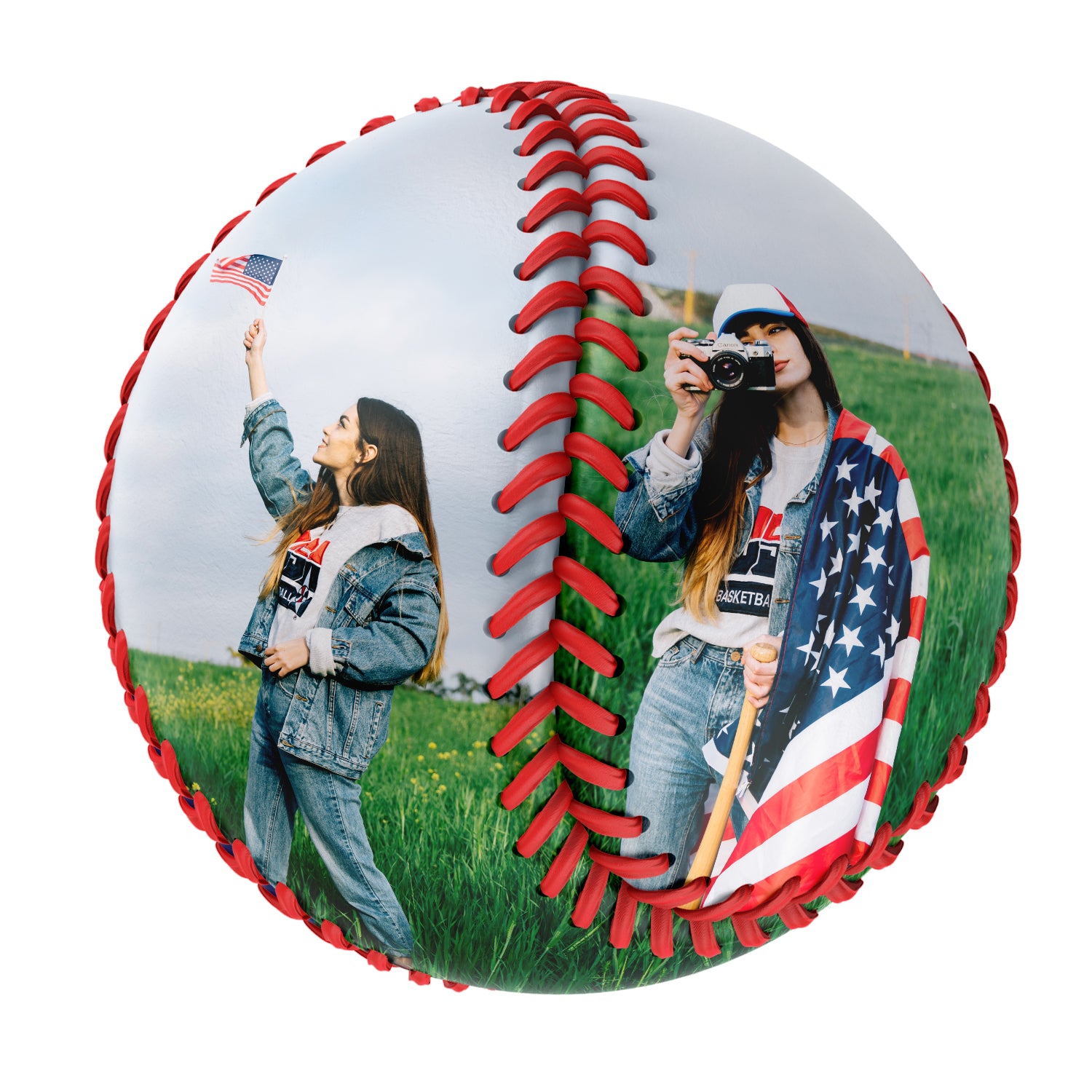 Personalized 2 Wife Girlfriend Family American Flag Photo Baseballs